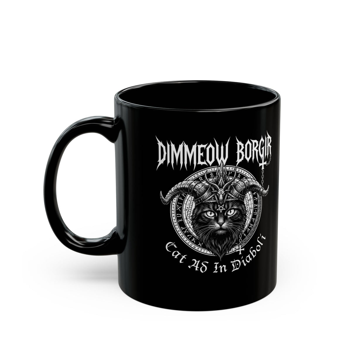 Black Metal Cat Black Mug — "Dimmeow Borgir" Gothic Cat Band Mug