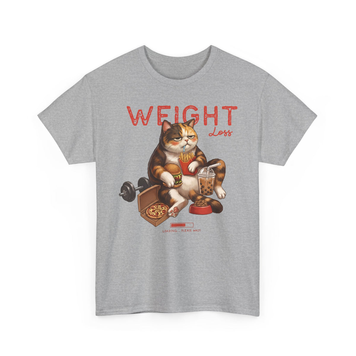 Weight Loss Loading Funny Cat T-Shirt — Chubby Calico Junk Food Tee