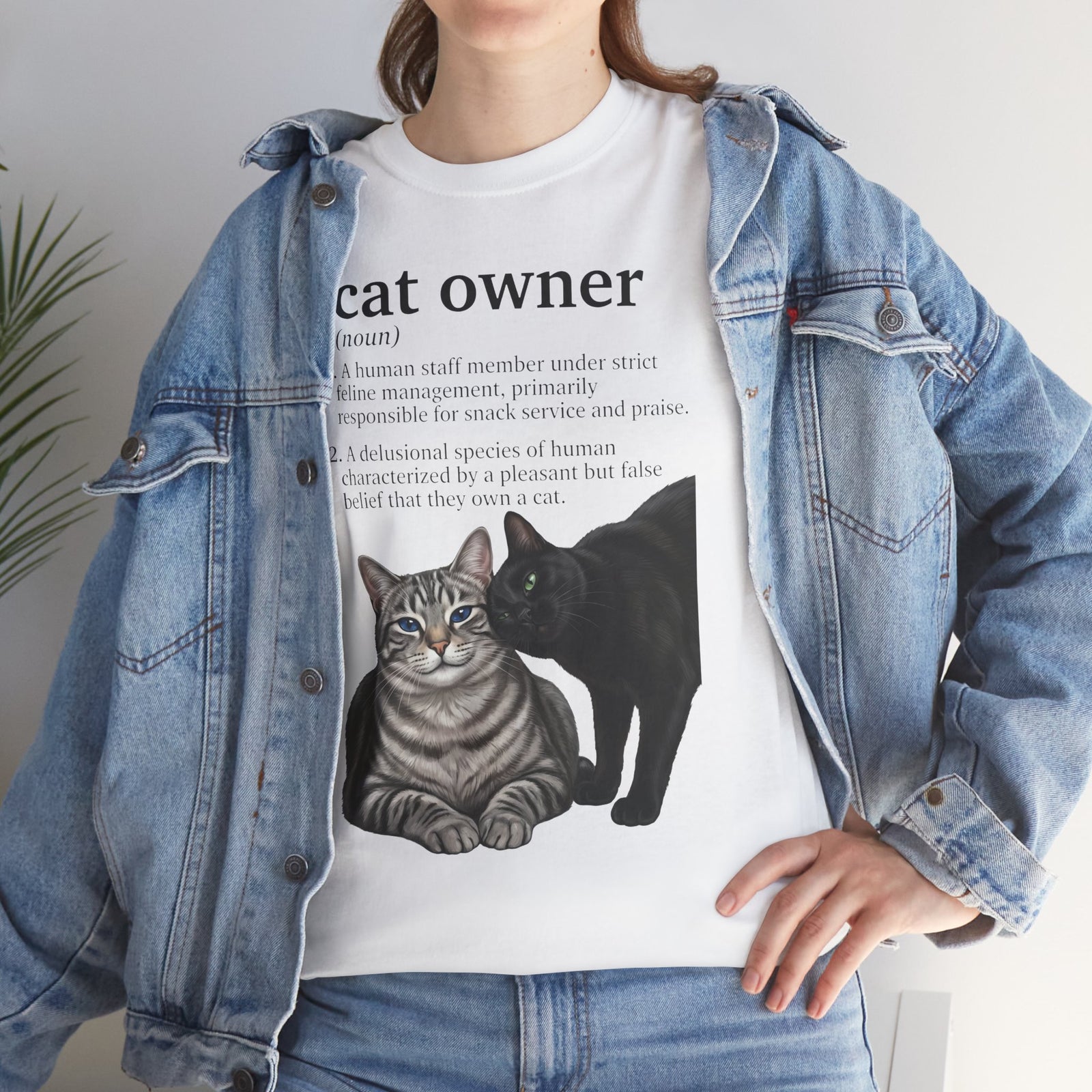 Cat Owner Definition T‑Shirt — Cute Tabby & Black Cat Graphic Tee for Cat Lovers