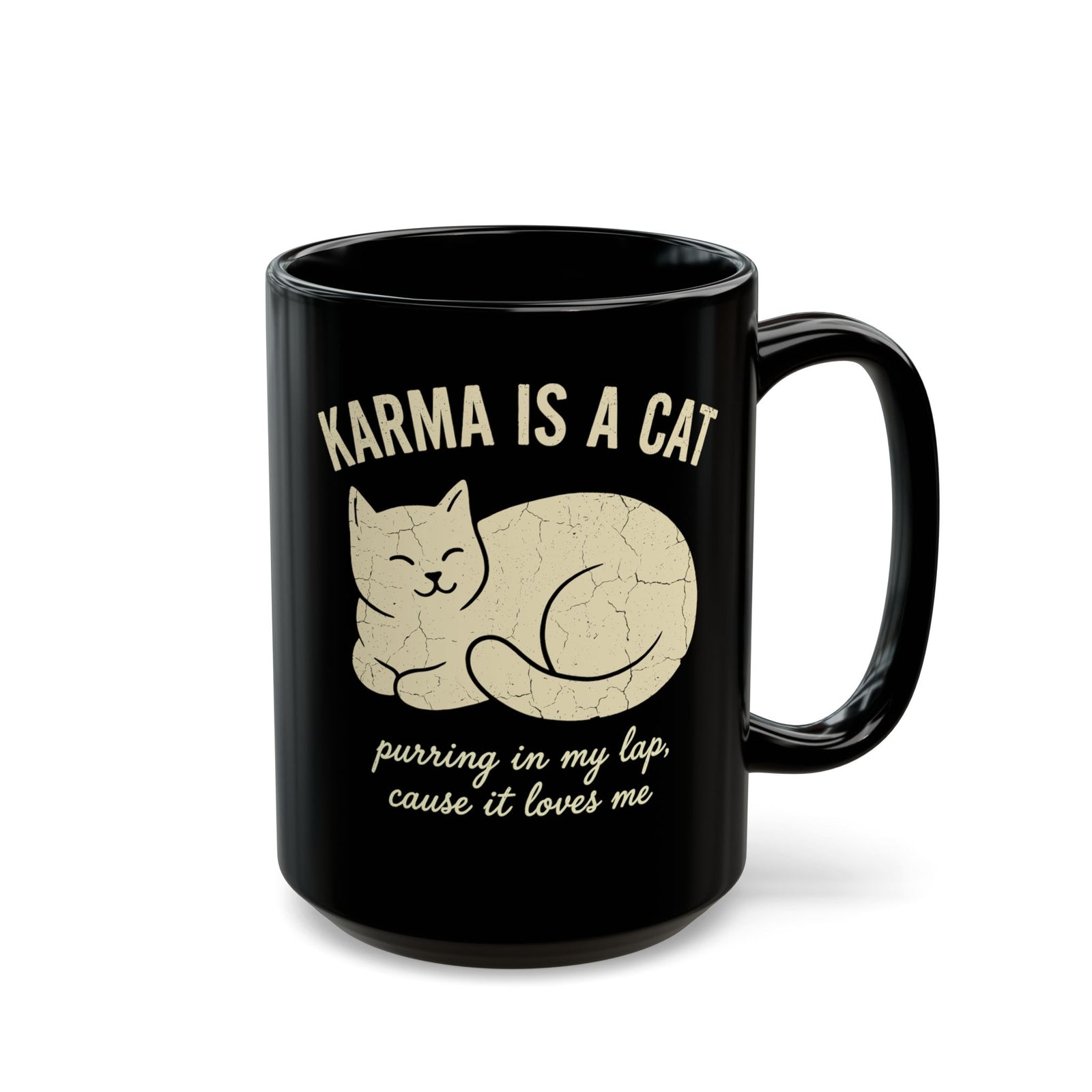 Karma Is A Cat Black Mug