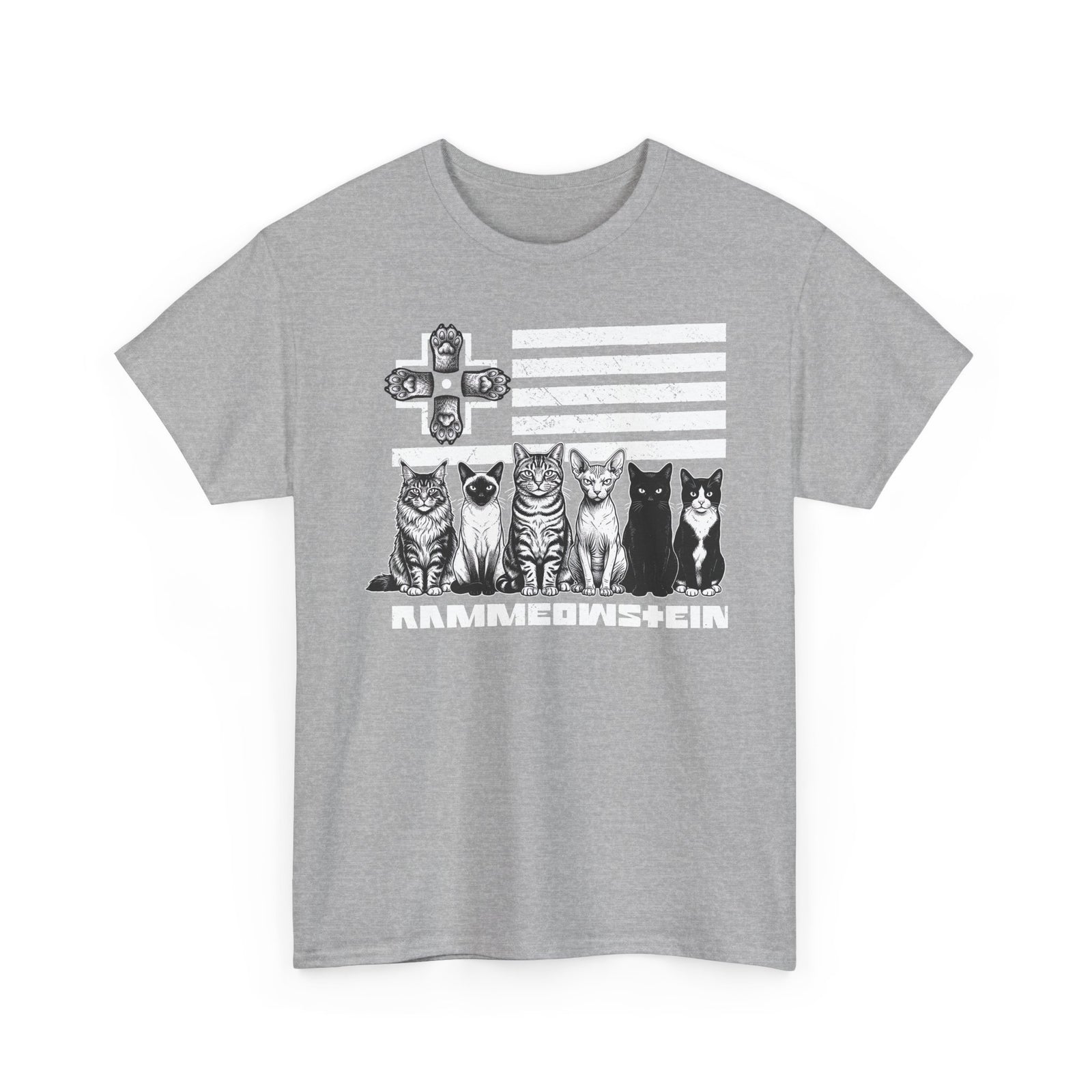 Rammowsteen Cats T-Shirt – Vintage Flag & Five Cats Graphic Tee