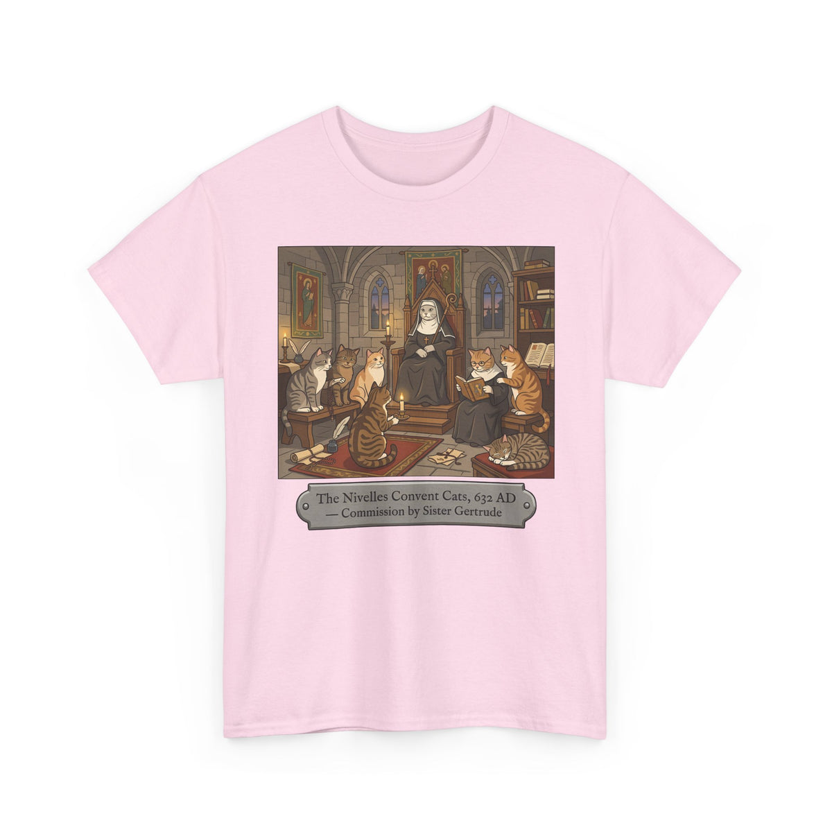 Nivelles Convent Cats T-Shirt — Vintage-Inspired Cat Illustration Tee