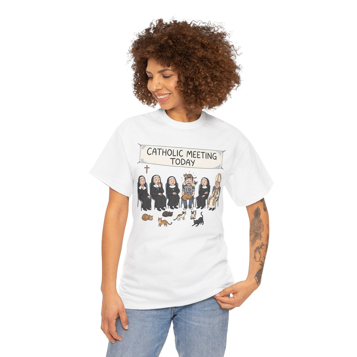 Catholic Meeting Today Funny Cat Lovers T-Shirt