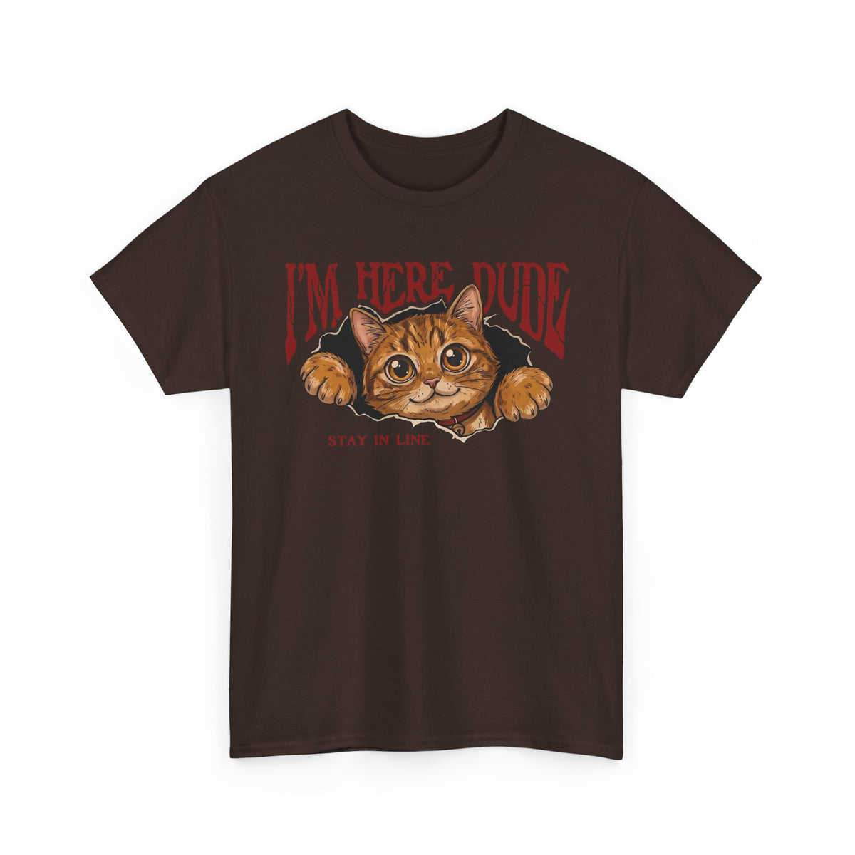 I'm Here Dude Cat T-Shirt — Funny Orange Tabby Ripped Graphic Tee
