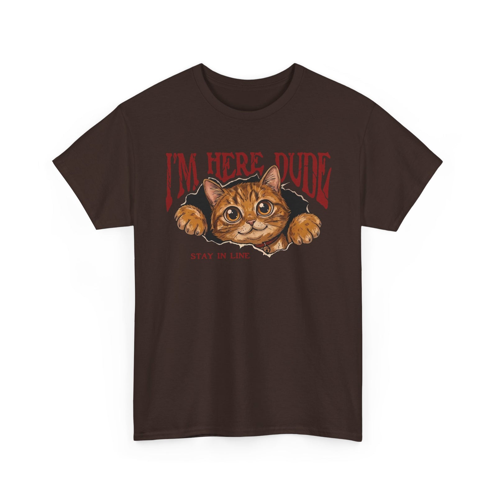 I'm Here Dude Cat T-Shirt — Funny Orange Tabby Ripped Graphic Tee