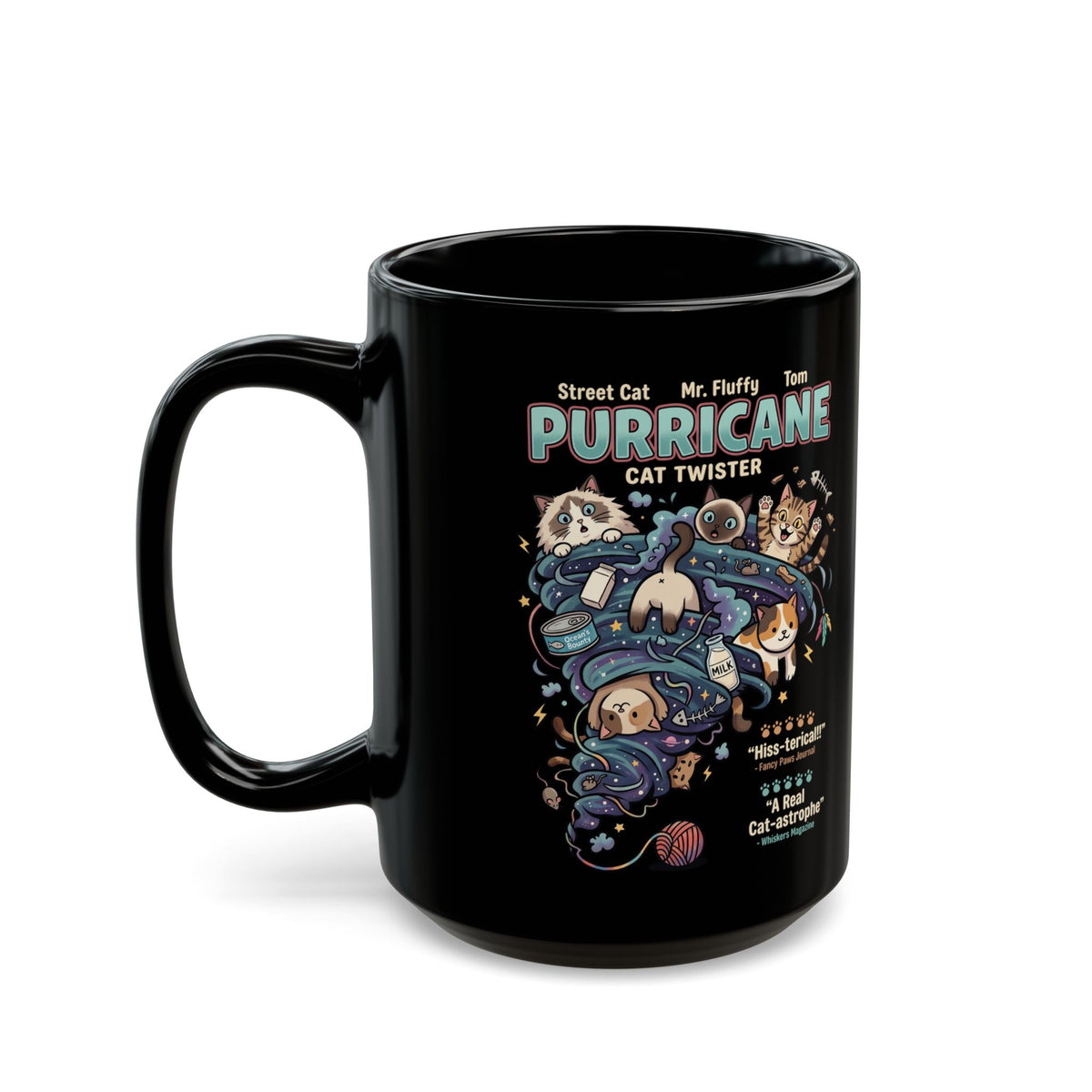 Purricane Funny Cat Black Mug