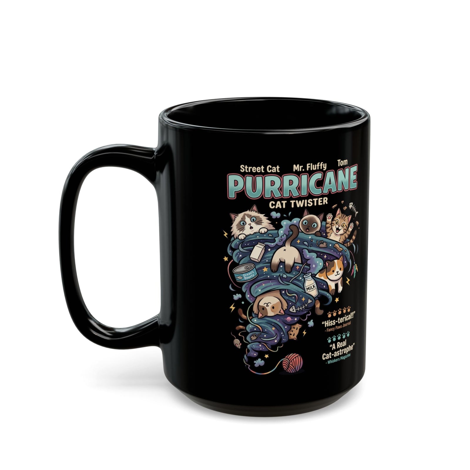 Purricane Funny Cat Black Mug