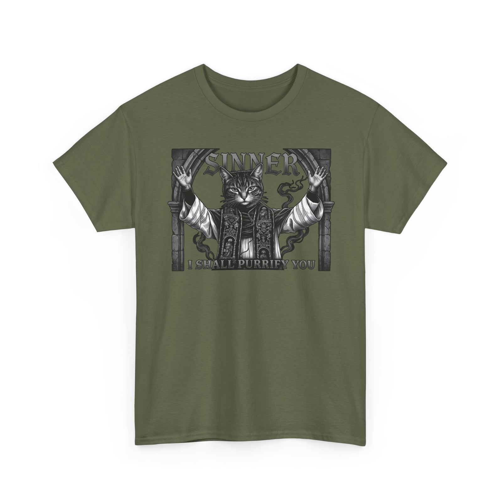 Sinner Shall I Purrify You Cat Tee — 'Purriest' Funny Gothic Cat Shirt