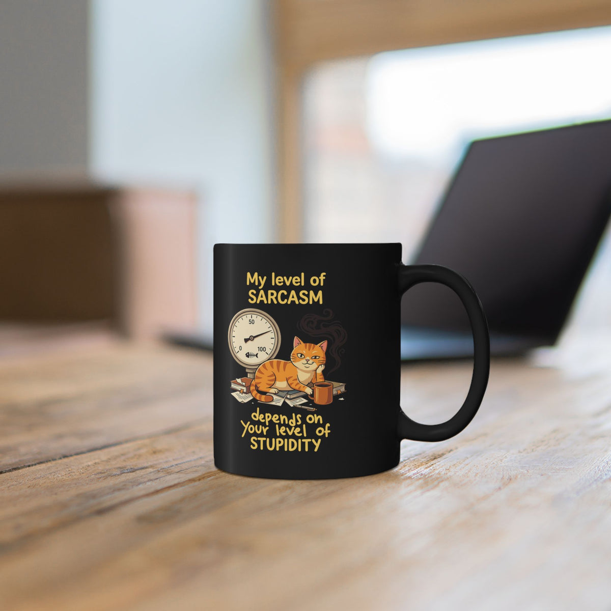 Sarcasm Depends On Your Stupidity Cat Black Mug