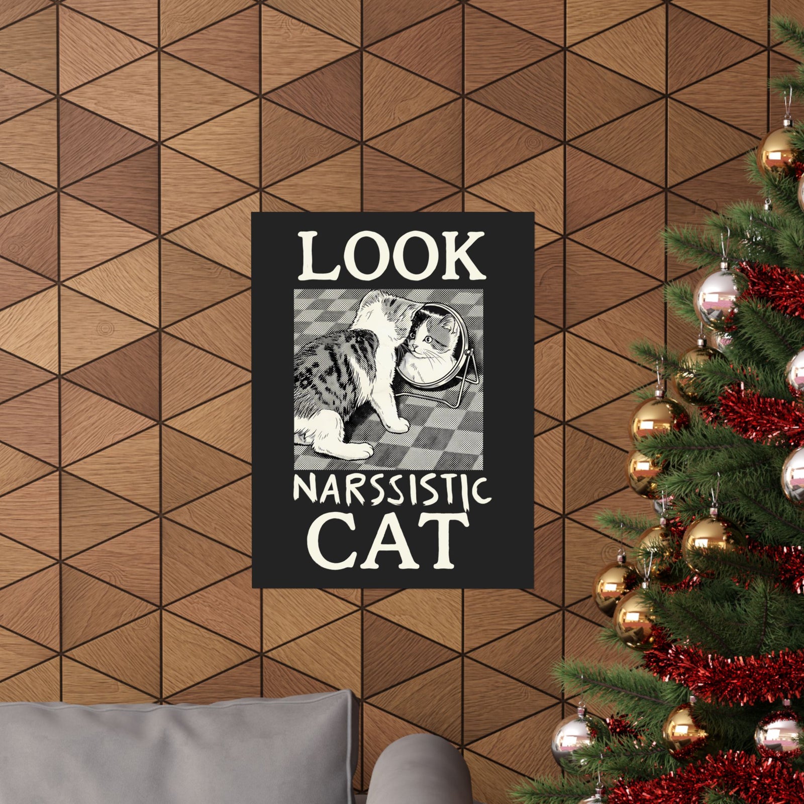 Look Narssistic Cat Poster — Funny Mirror Reflection Tabby Poster