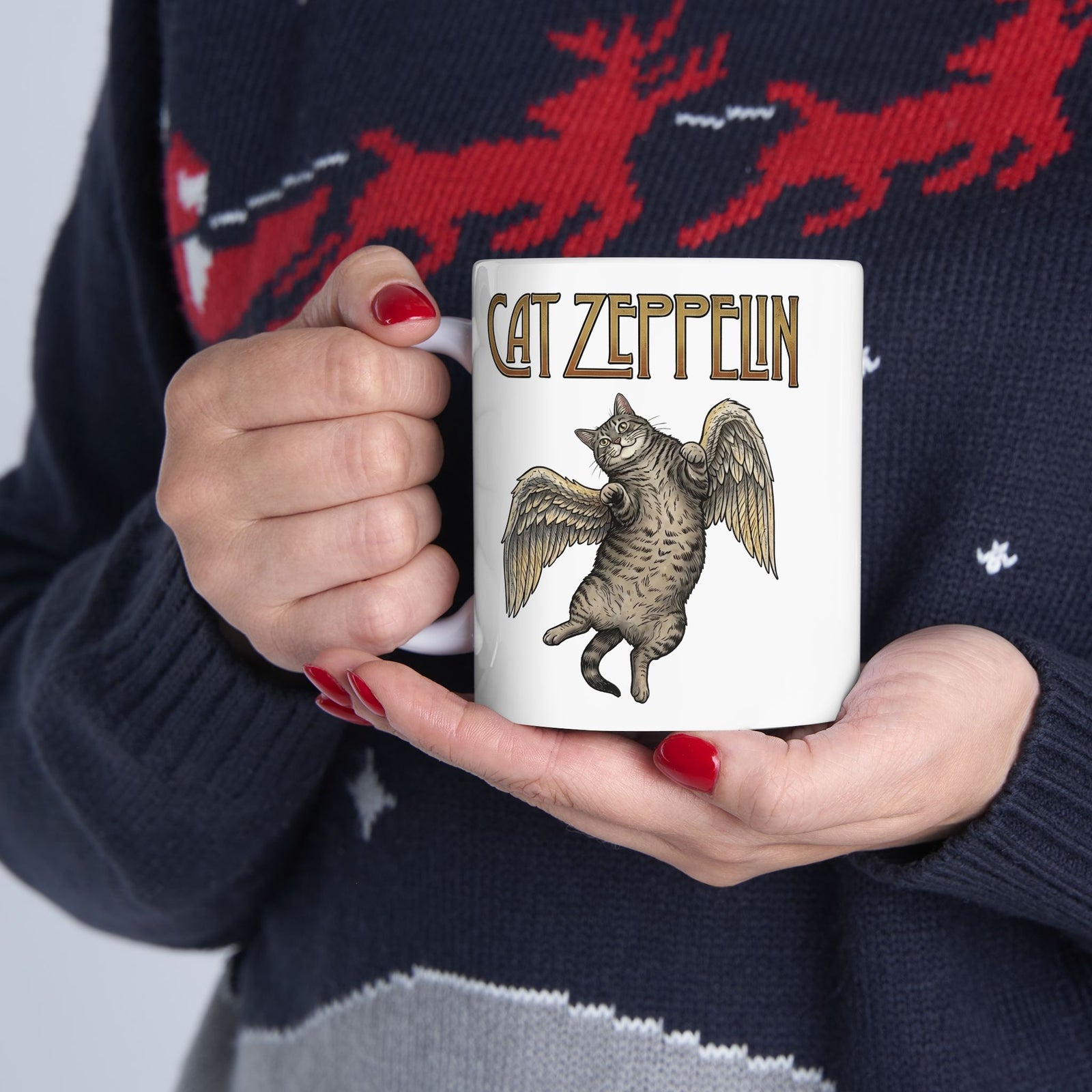 Cat-Zeppelin Ceramic Mug — Whimsical Cat Airship Design