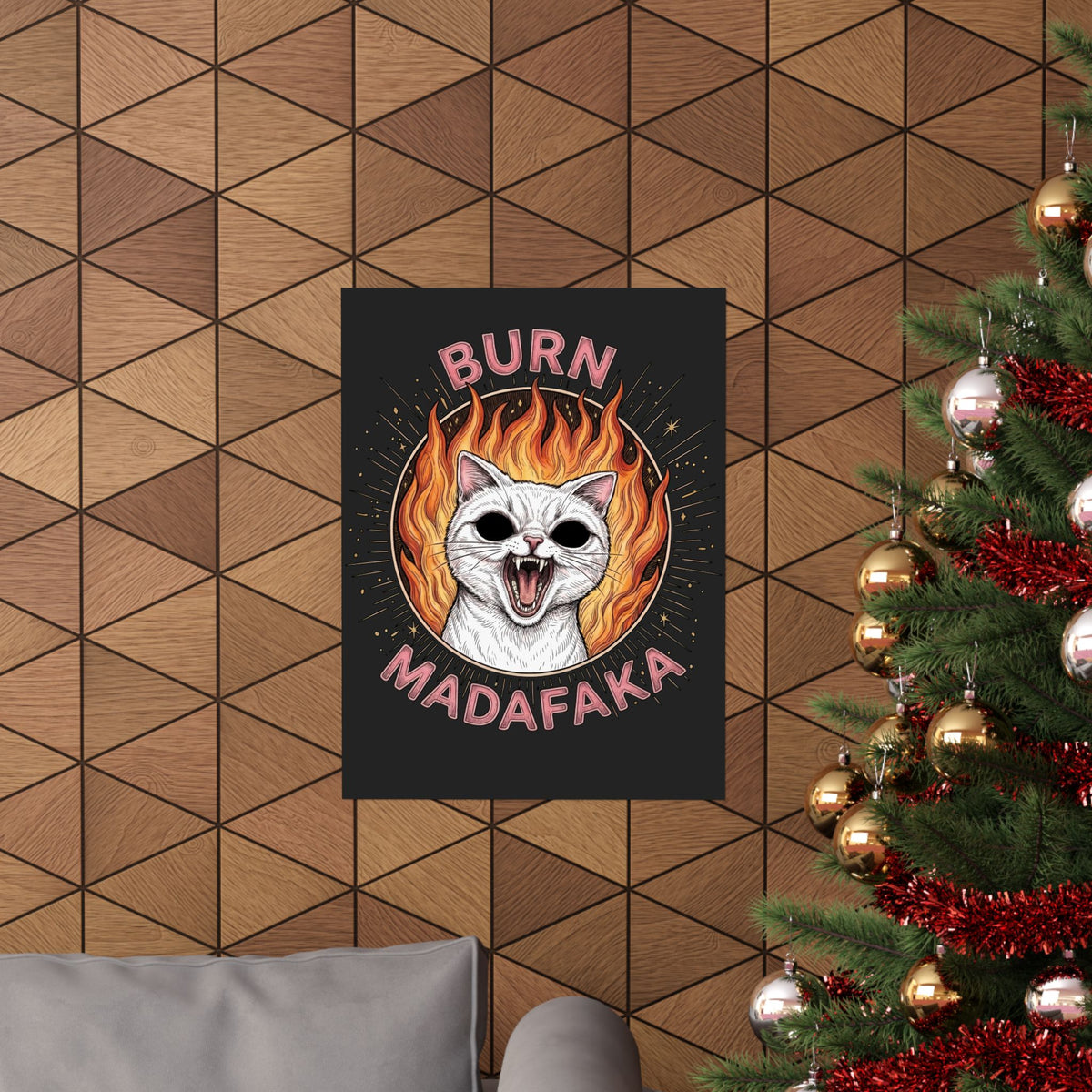 Burn Madafaka Cat Poster — Edgy Hellfire Feline Graphic Poster