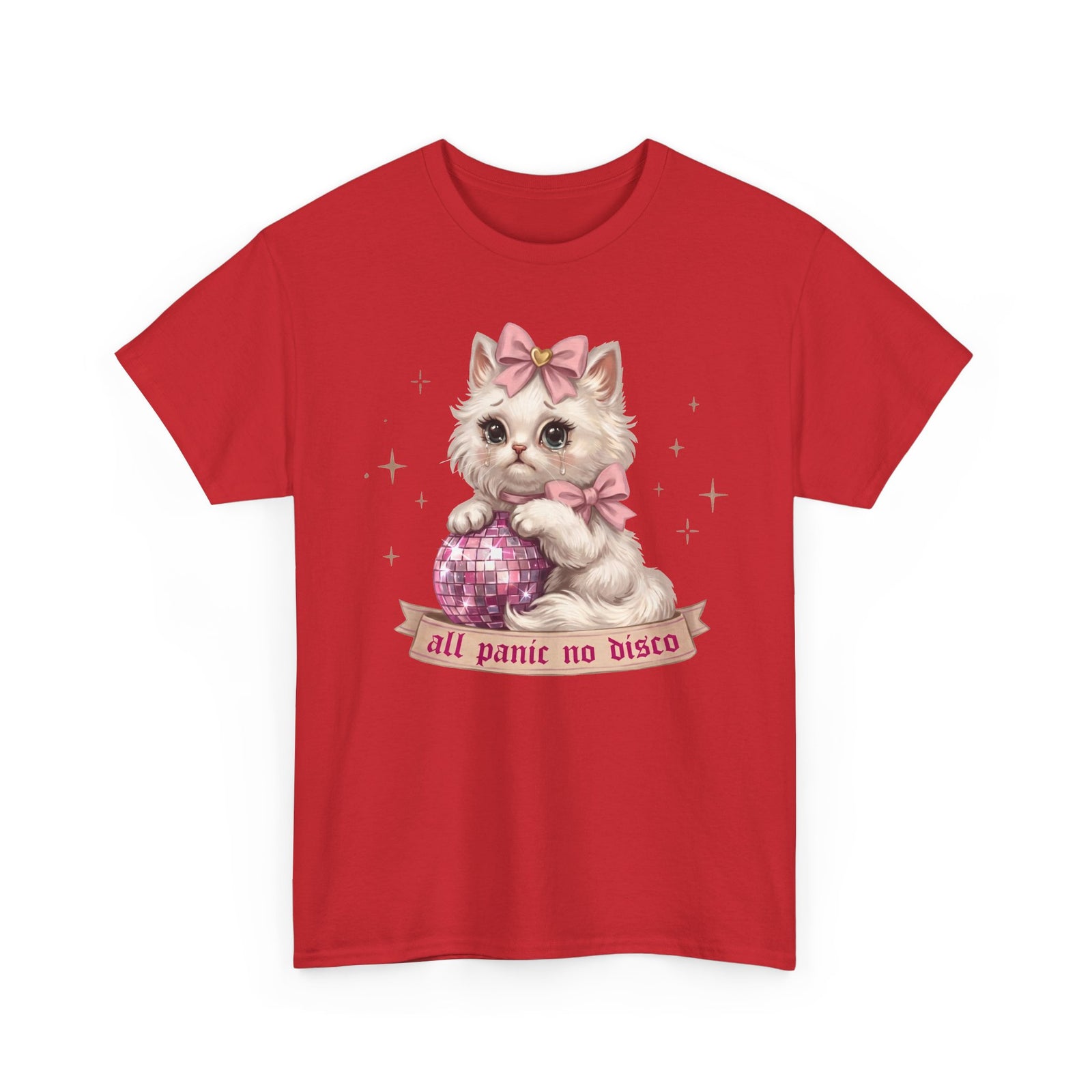All Panic No Disco T-Shirt — Crying Kitten Pink Disco Ball Tee