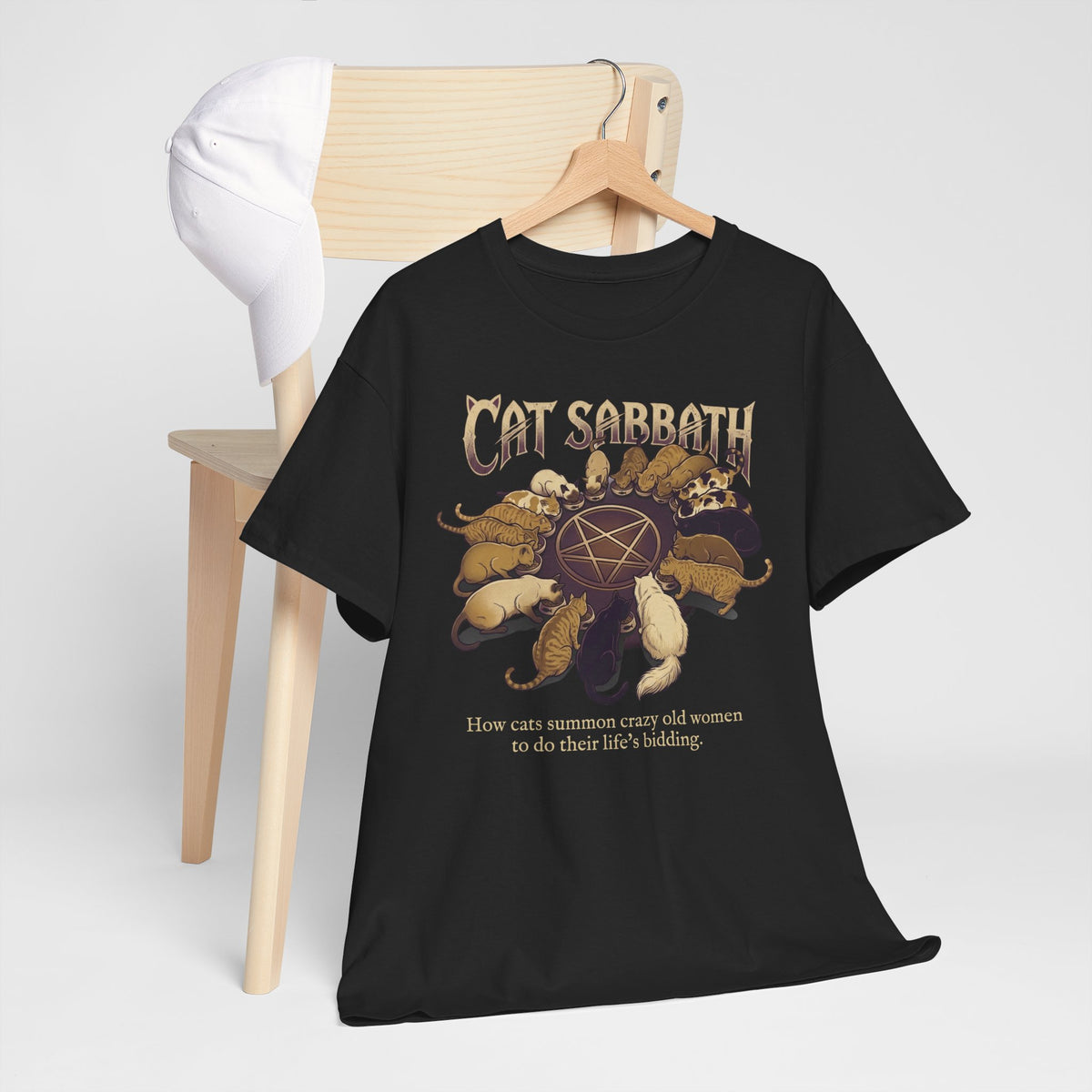 Cat Sabbath Tee — Vintage Occult Cat Shirt with How Cats Summon Crazy Old Women…