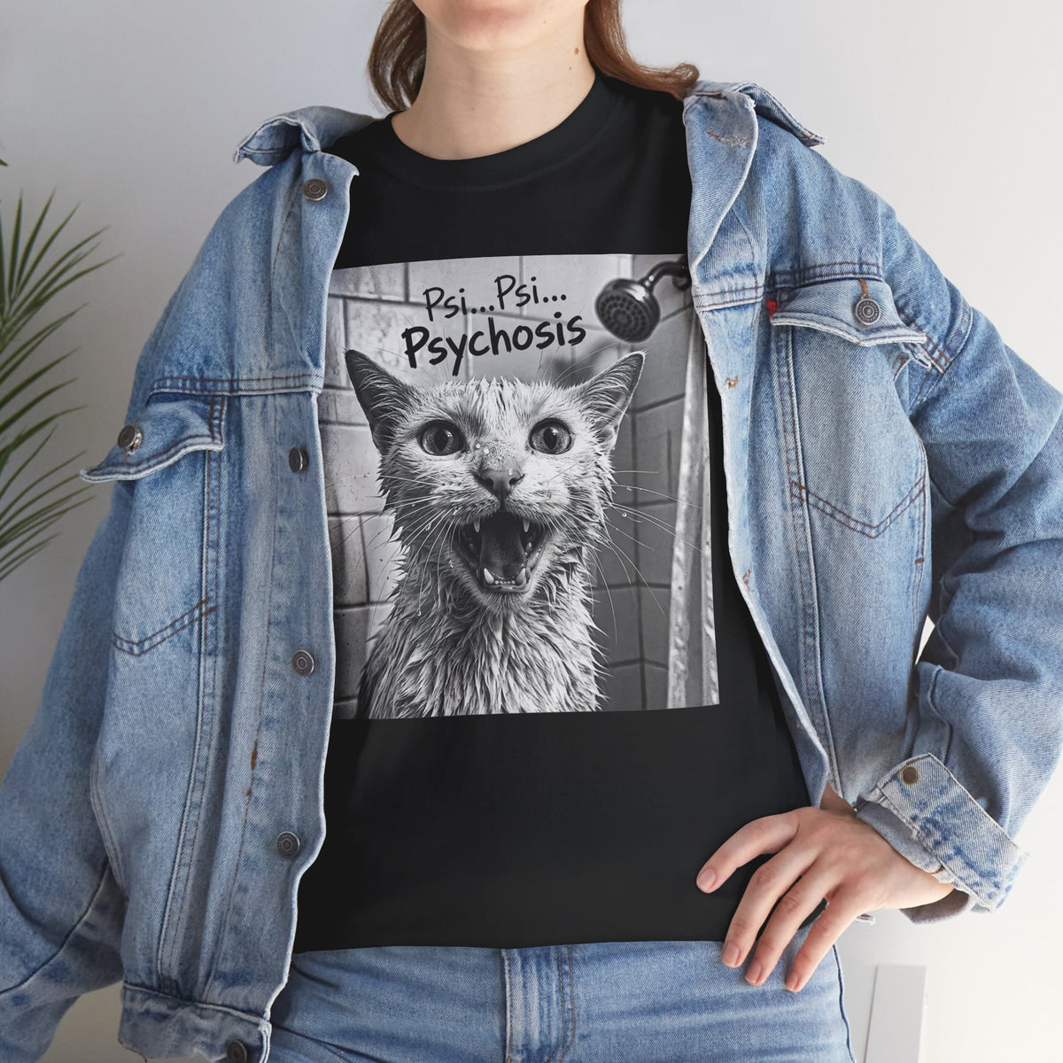 Psychosis Cat T-Shirt Funny Grunge Shower Cat Tee