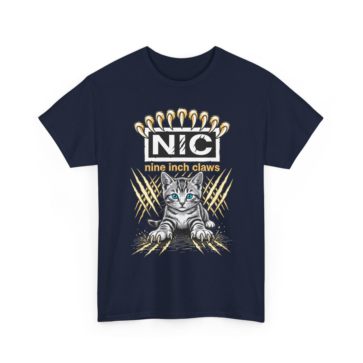 Nine Inch Claws Cat T-Shirt — 'N I C' Graphic Tee with Claw Art