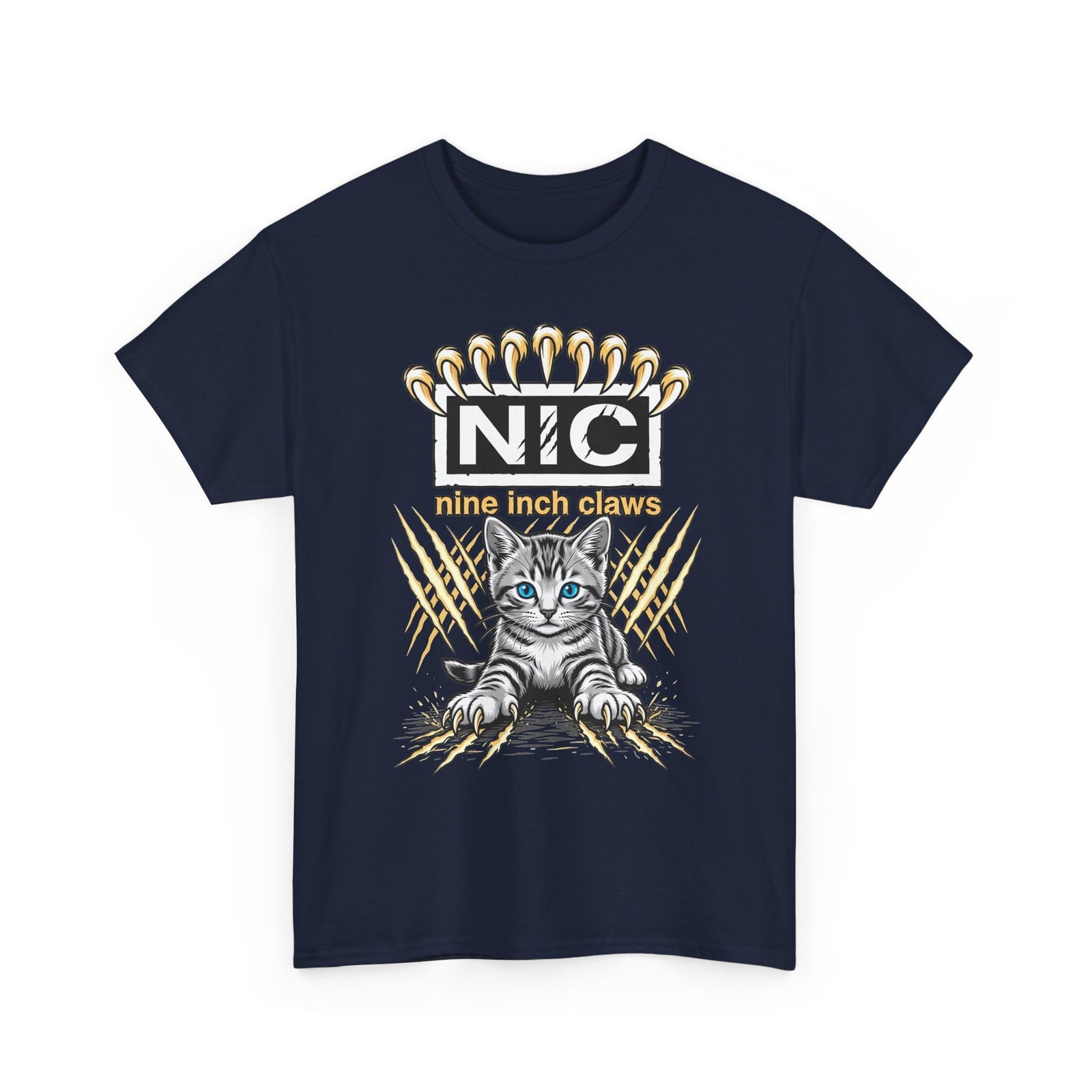 Nine Inch Claws Cat T-Shirt — 'N I C' Graphic Tee with Claw Art