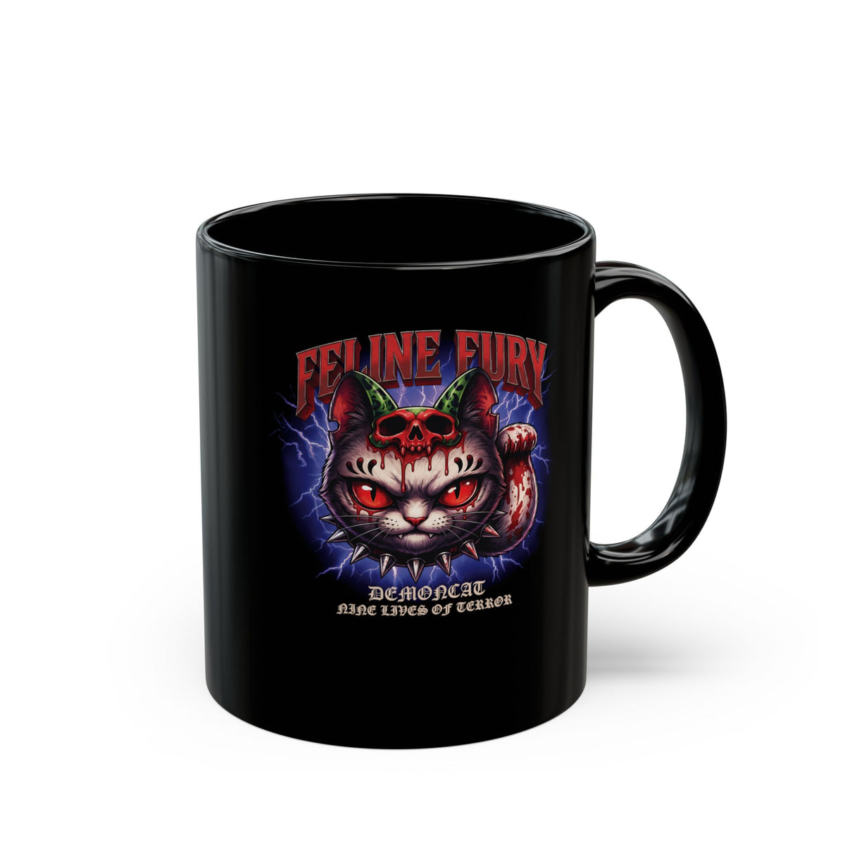 Feline Fury Demoncat Black Mug — Heavy Metal Horror Gothic Cat Mug