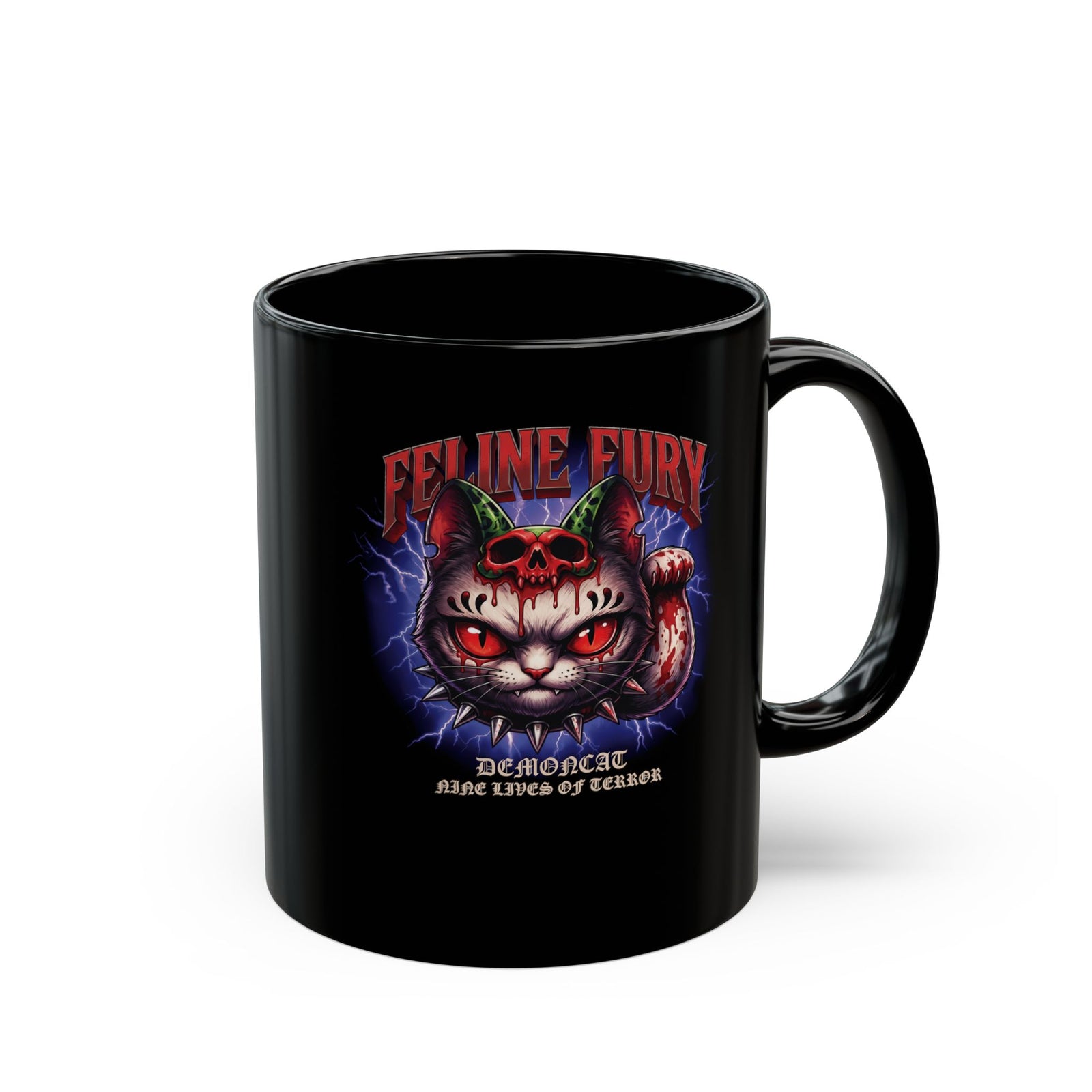 Feline Fury Demoncat Black Mug — Heavy Metal Horror Gothic Cat Mug