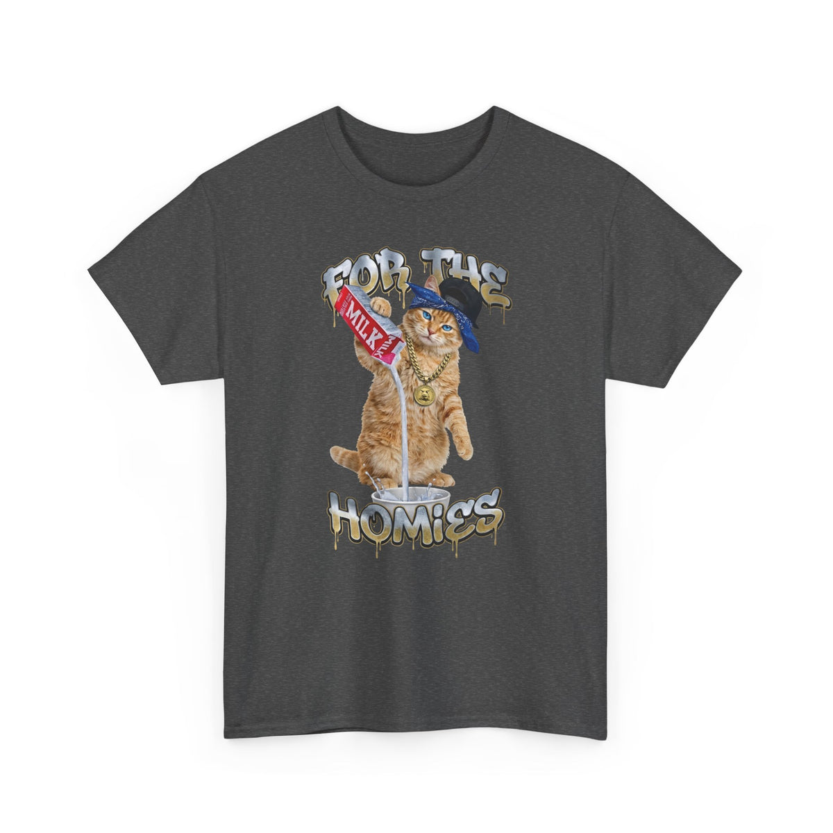 For The Homies Cat T-Shirt Funny Gangster Cat Graphic Tee, Milk Pouring Cat Shirt, Street Style Cat Lover Gift, Unisex Cotton T-Shirt