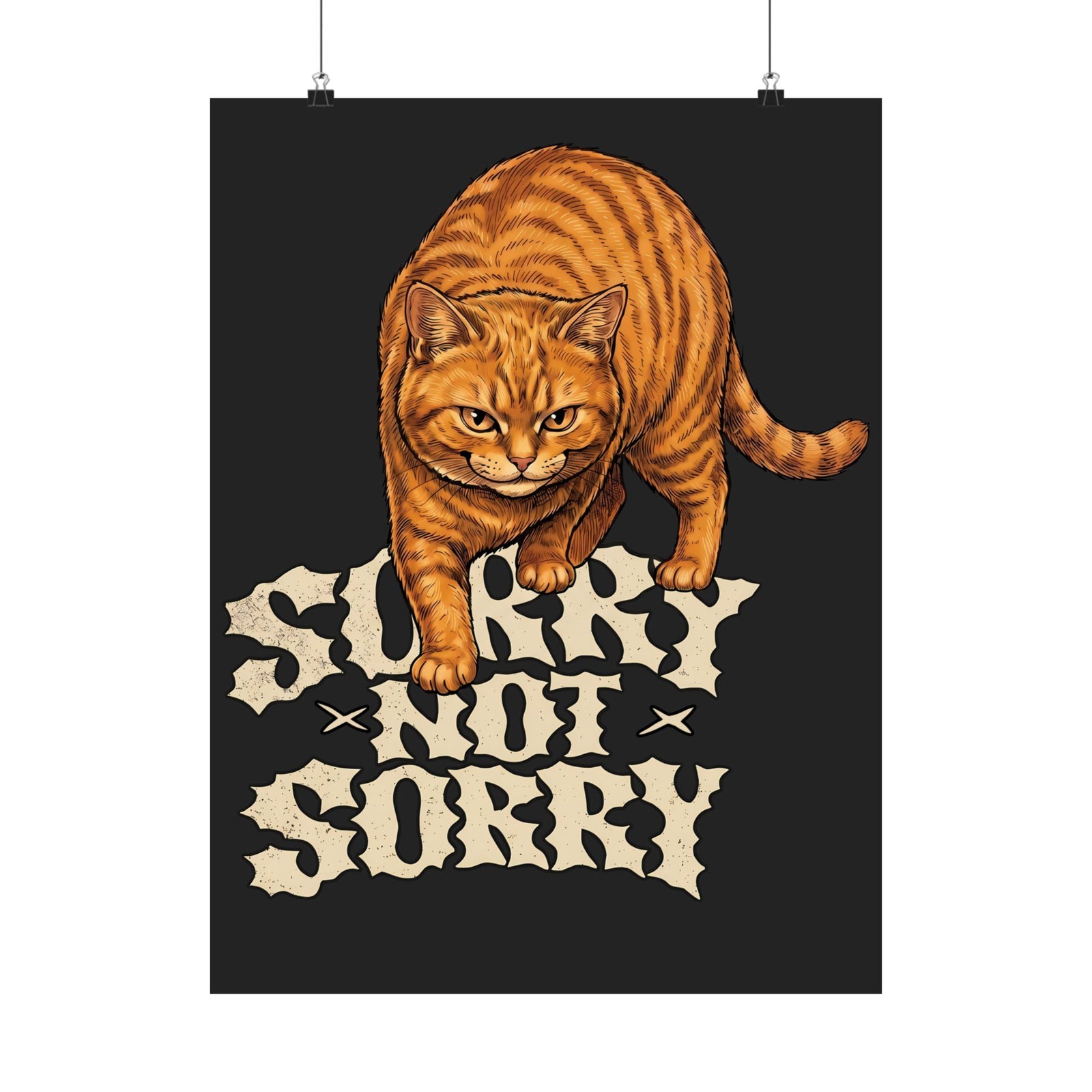 Sorry Not Sorry Cat Poster — Funny Sarcastic Orange Tabby Poster