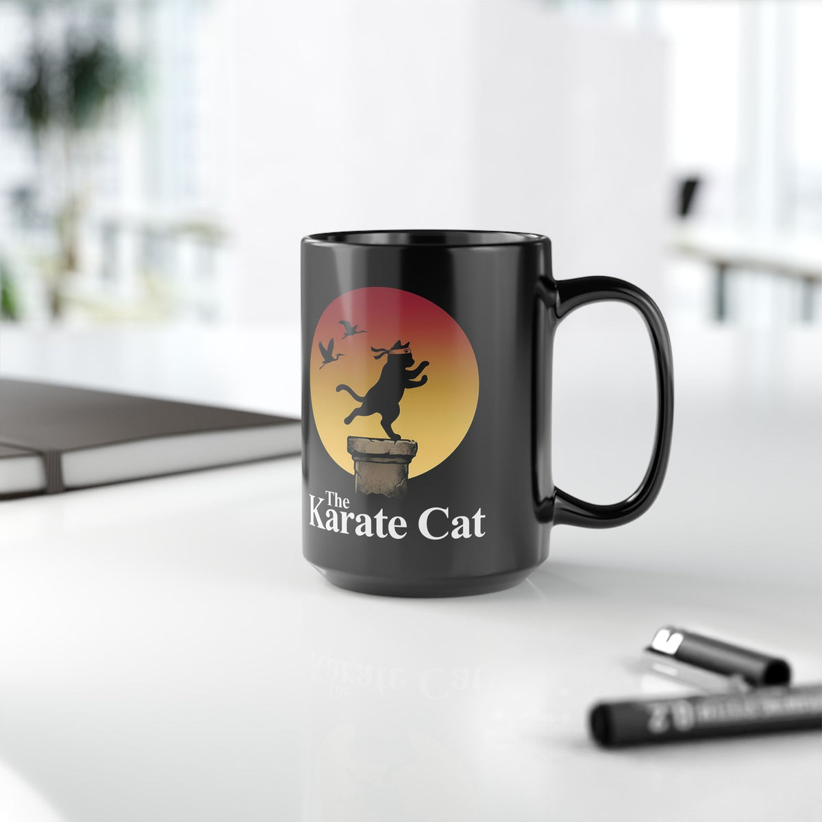 Karate Cat Black Mug — Funny Martial Arts Cat Mug