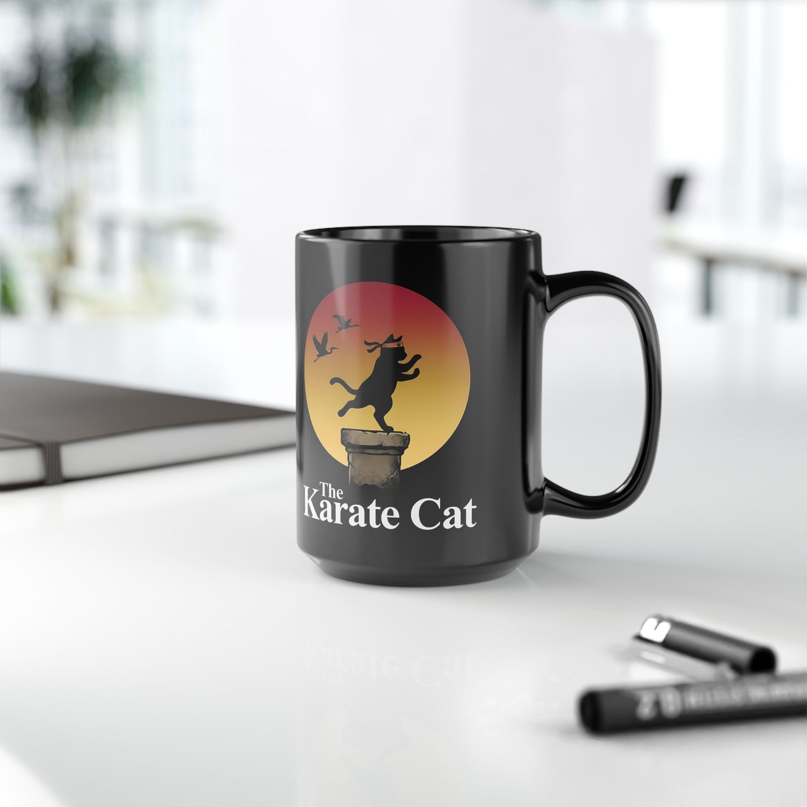 Karate Cat Black Mug — Funny Martial Arts Cat Mug