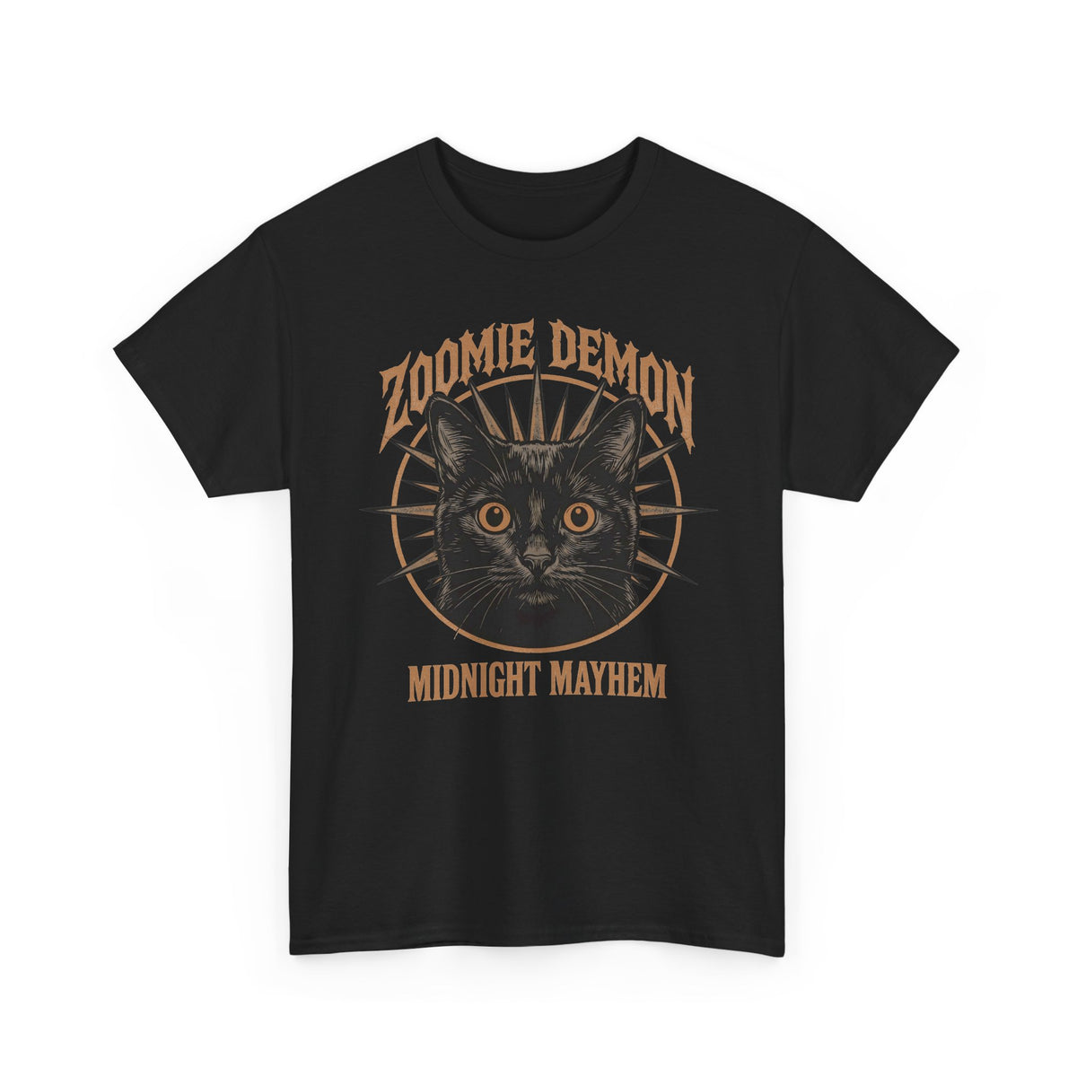 Zoomie Demon Cat T-Shirt — "Midnight Mayhem" Gothic Vintage Band Tee
