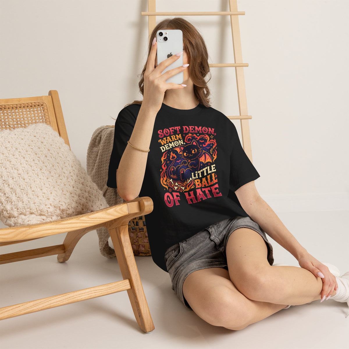 Soft Demon Cat T-Shirt — "Little Ball of Hate" Cute Demon Kitty Tee