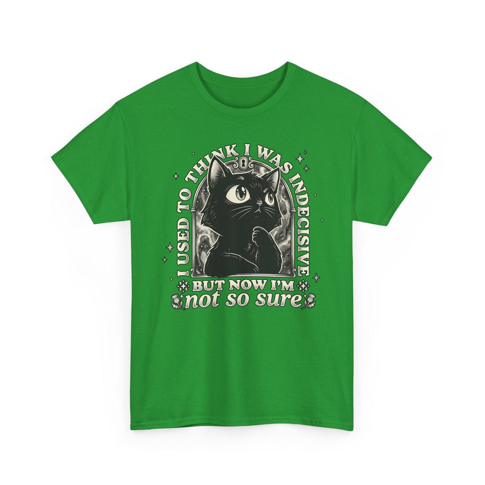 Funny Black Cat T-Shirt — "Used to Think I Was Indecisive. Now I'm Not Too Sure"