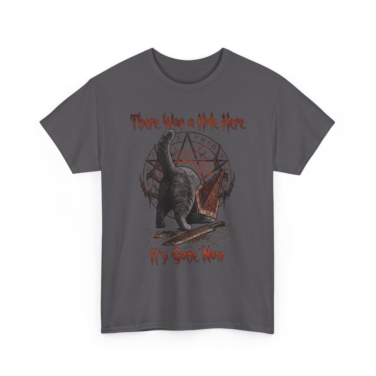 There Was A Hole Here Pyramid Head Cat T-Shirt — Silent Hill Parody Gaming Tee