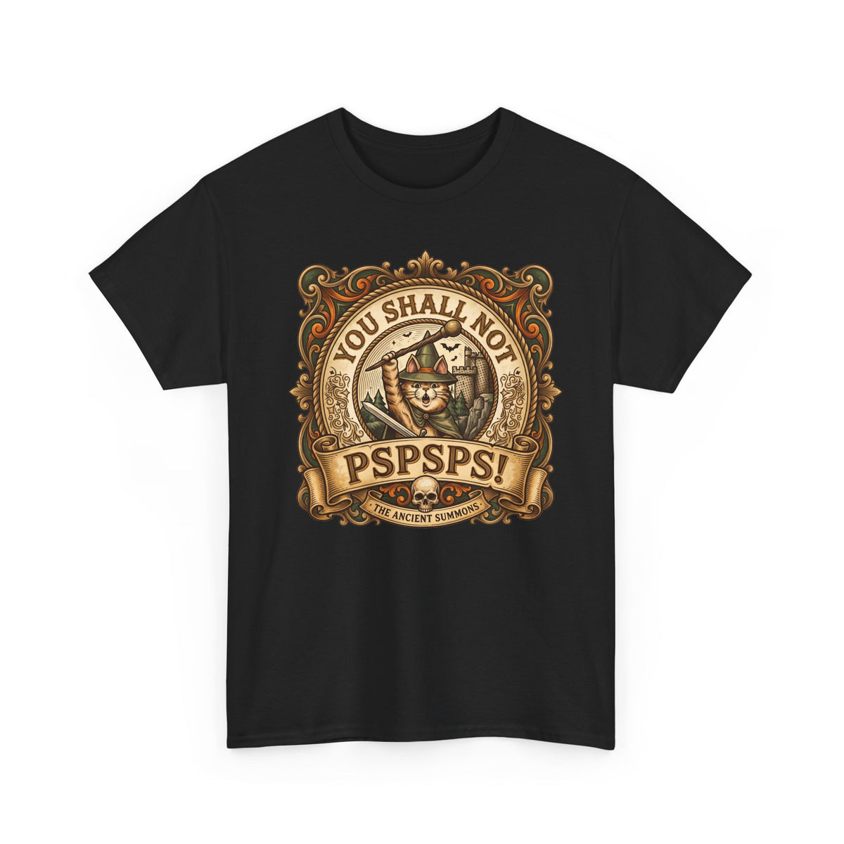 You Shall Not Pspsps Ancient Summons Cat Shirt — Fantasy Wizard T-Shirt