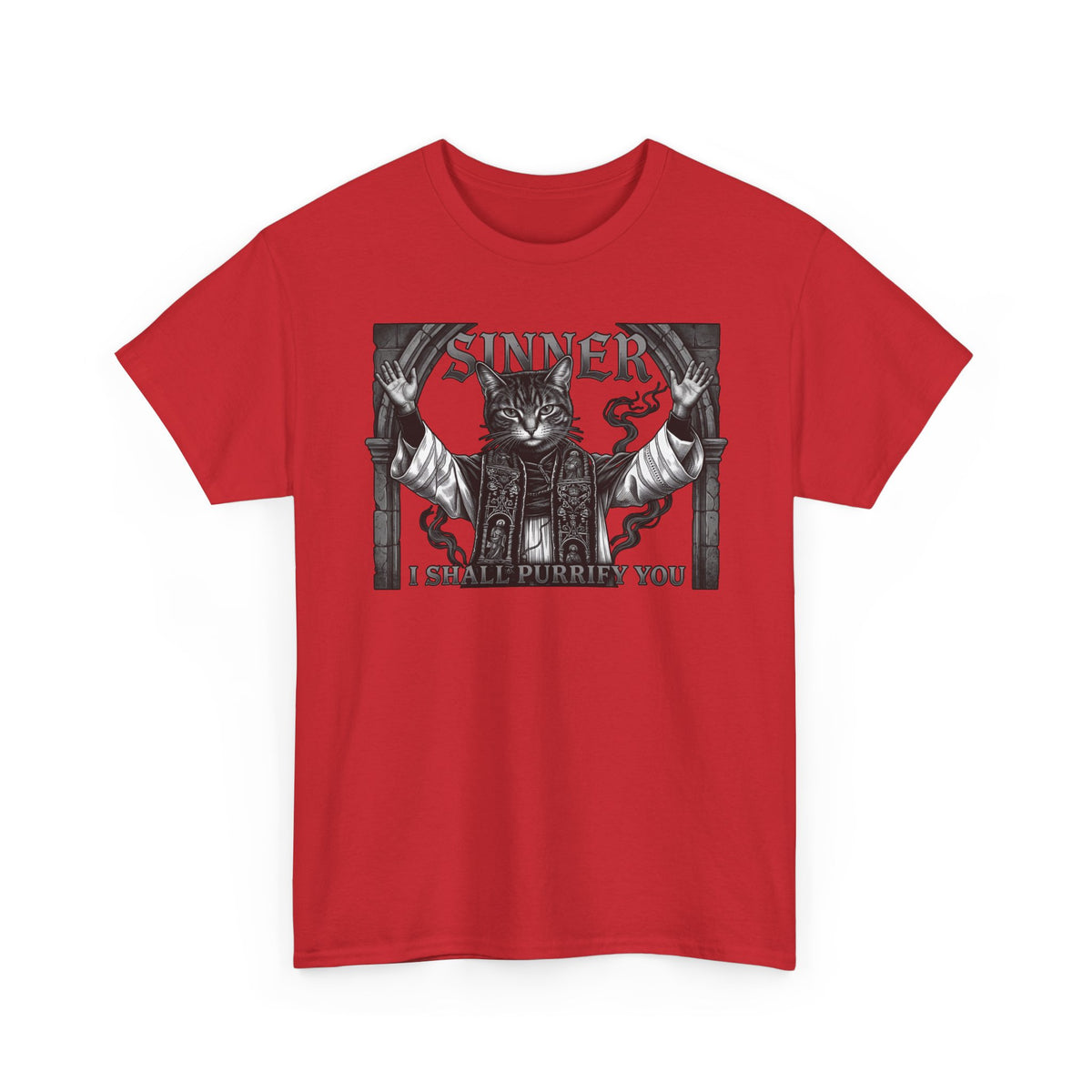 Sinner Shall I Purrify You Cat Tee — 'Purriest' Funny Gothic Cat Shirt