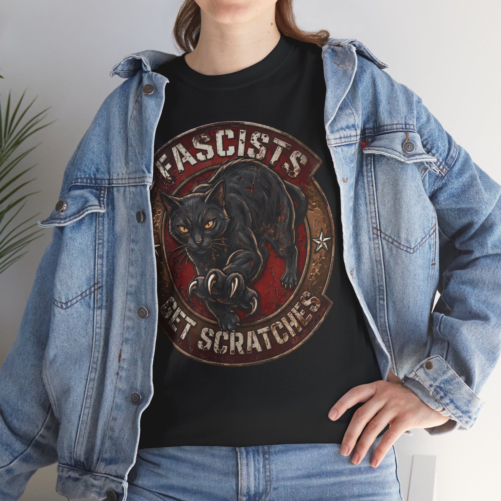 Fascists Get Scratches T-Shirt — Funny Anti-Fascist Black Cat Tee