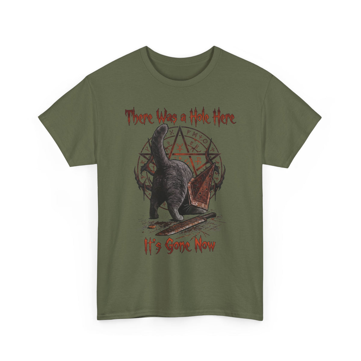 There Was A Hole Here Pyramid Head Cat T-Shirt — Silent Hill Parody Gaming Tee