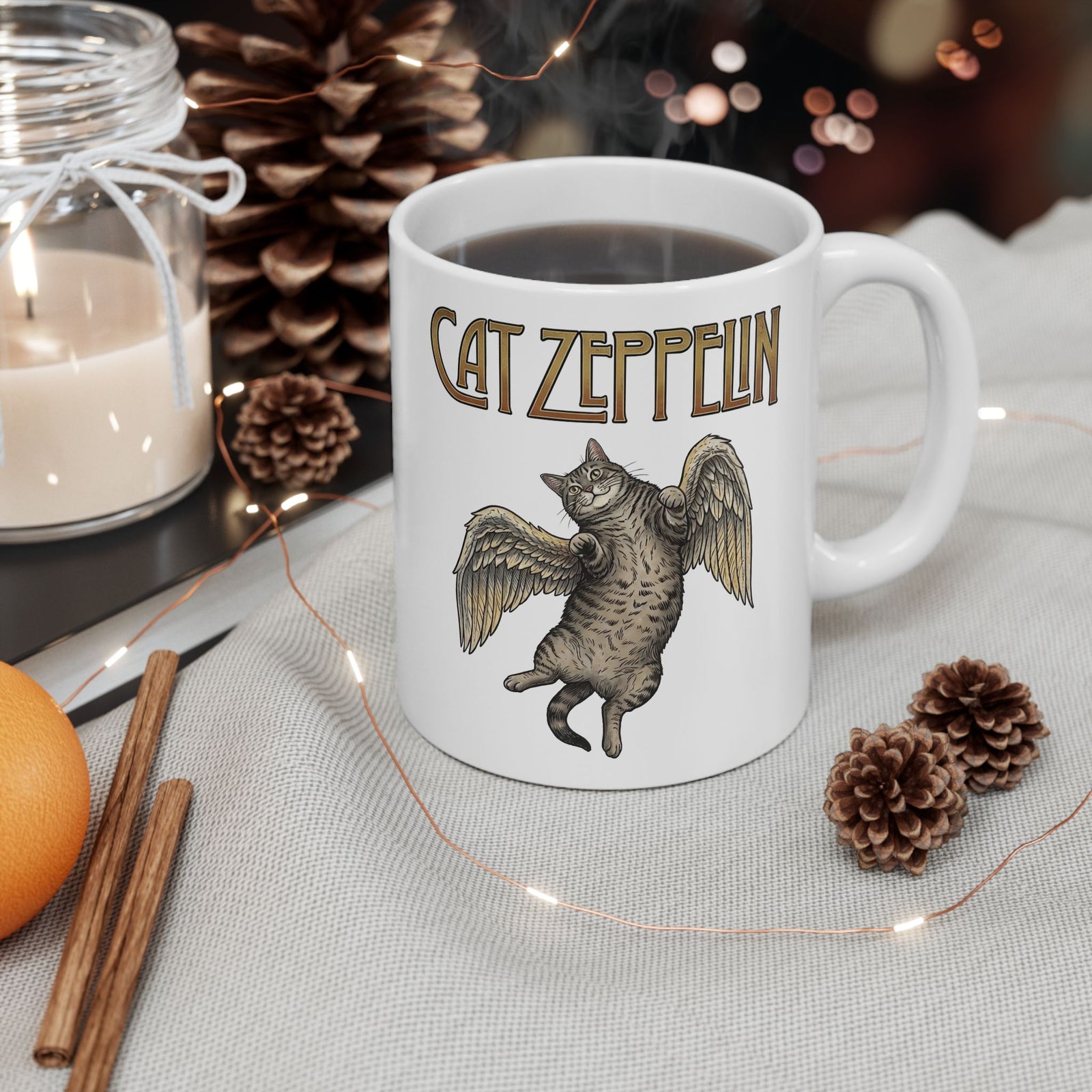 Cat-Zeppelin Ceramic Mug — Whimsical Cat Airship Design