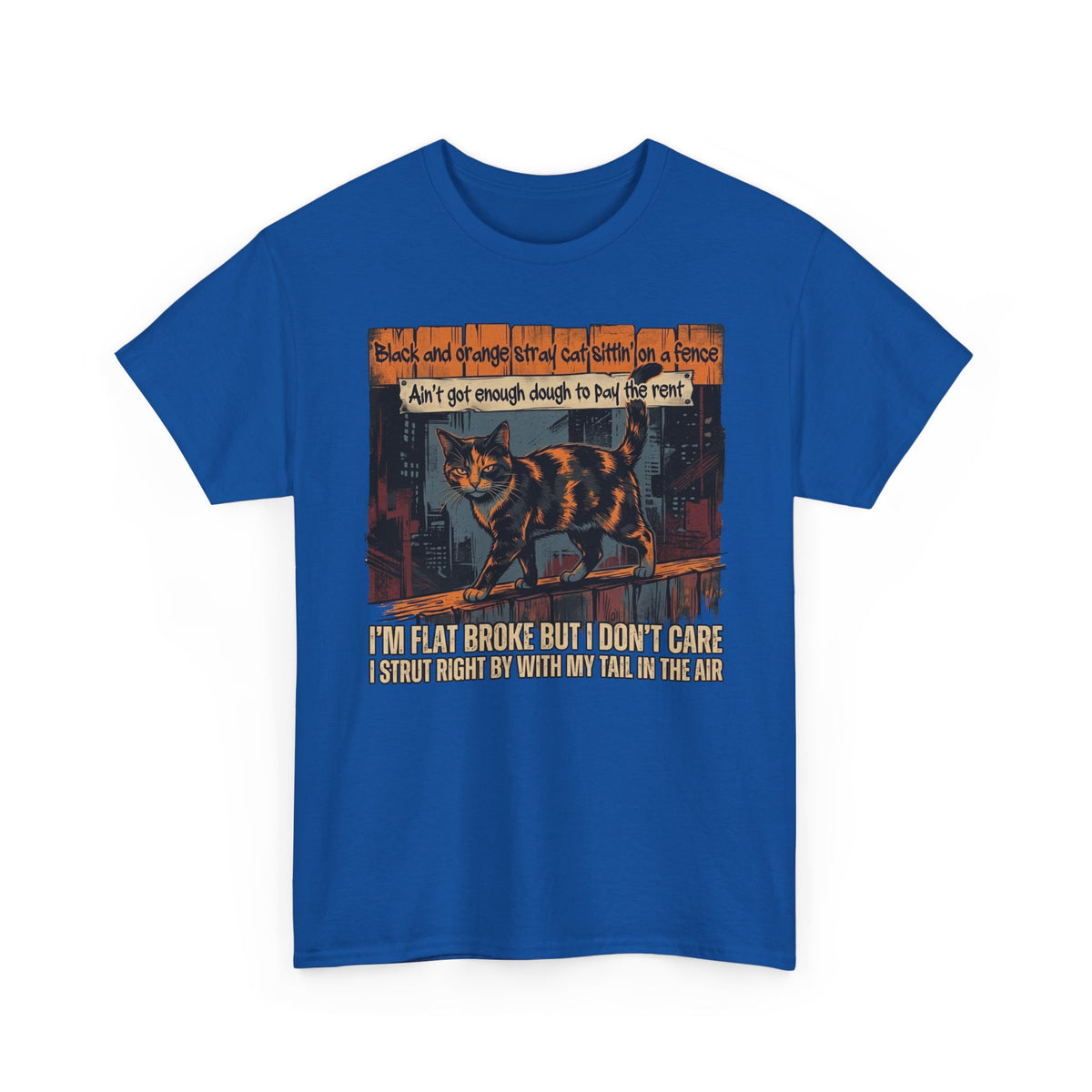 Funny Broke Cat T-Shirt - "I'm Flat Broke But I Don't Care" Graphic Tee