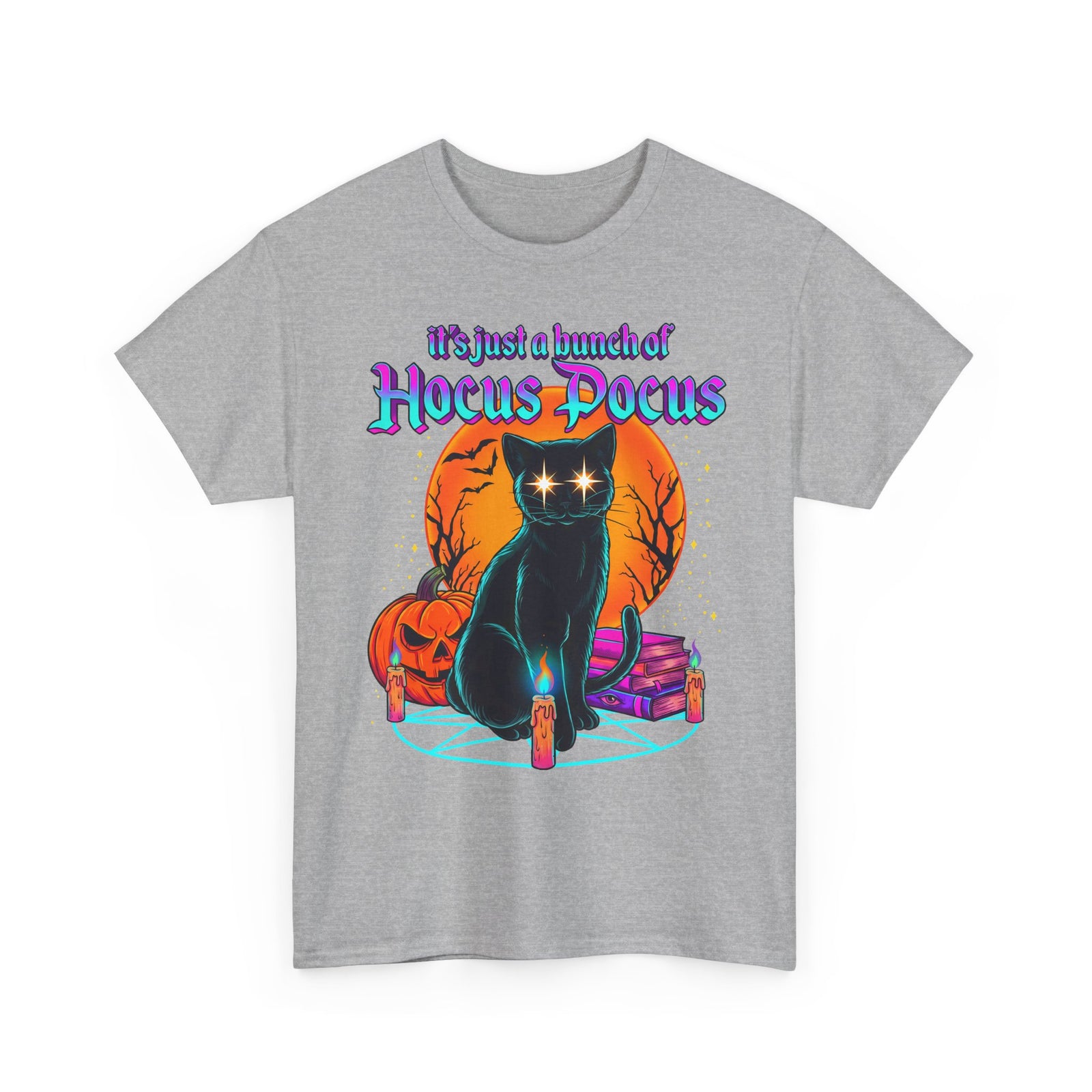 It's Just A Bunch Of Hocus Pocus Black Cat T-Shirt — Witchy Halloween Magic Tee
