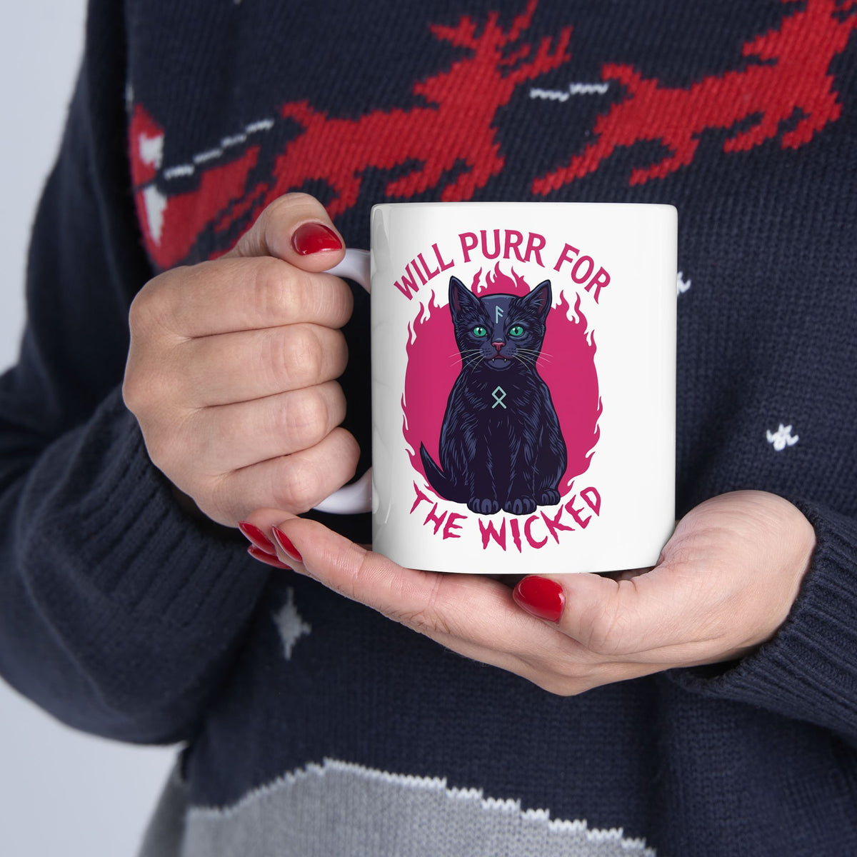 Will Purr For the Wicked Black Cat Ceramic Mug