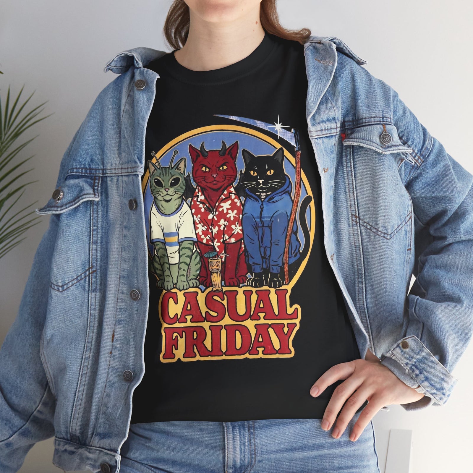 Casual Friday Cat T-Shirt — Funny Alien Devil Grim Reaper Tee