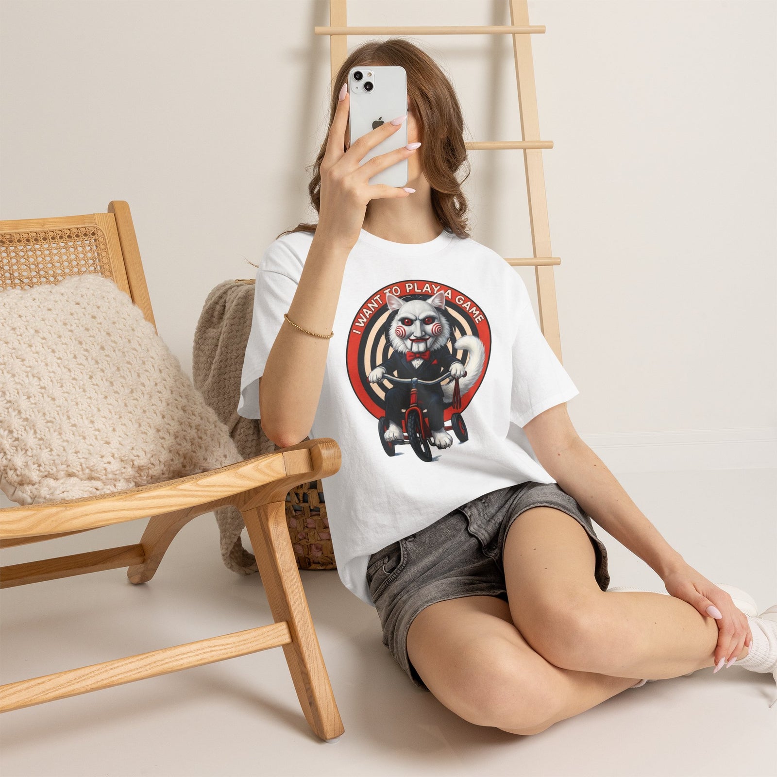 I Want To Play A Game SAW Cat T-Shirt — Funny Jigsaw Puppet Feline Tee