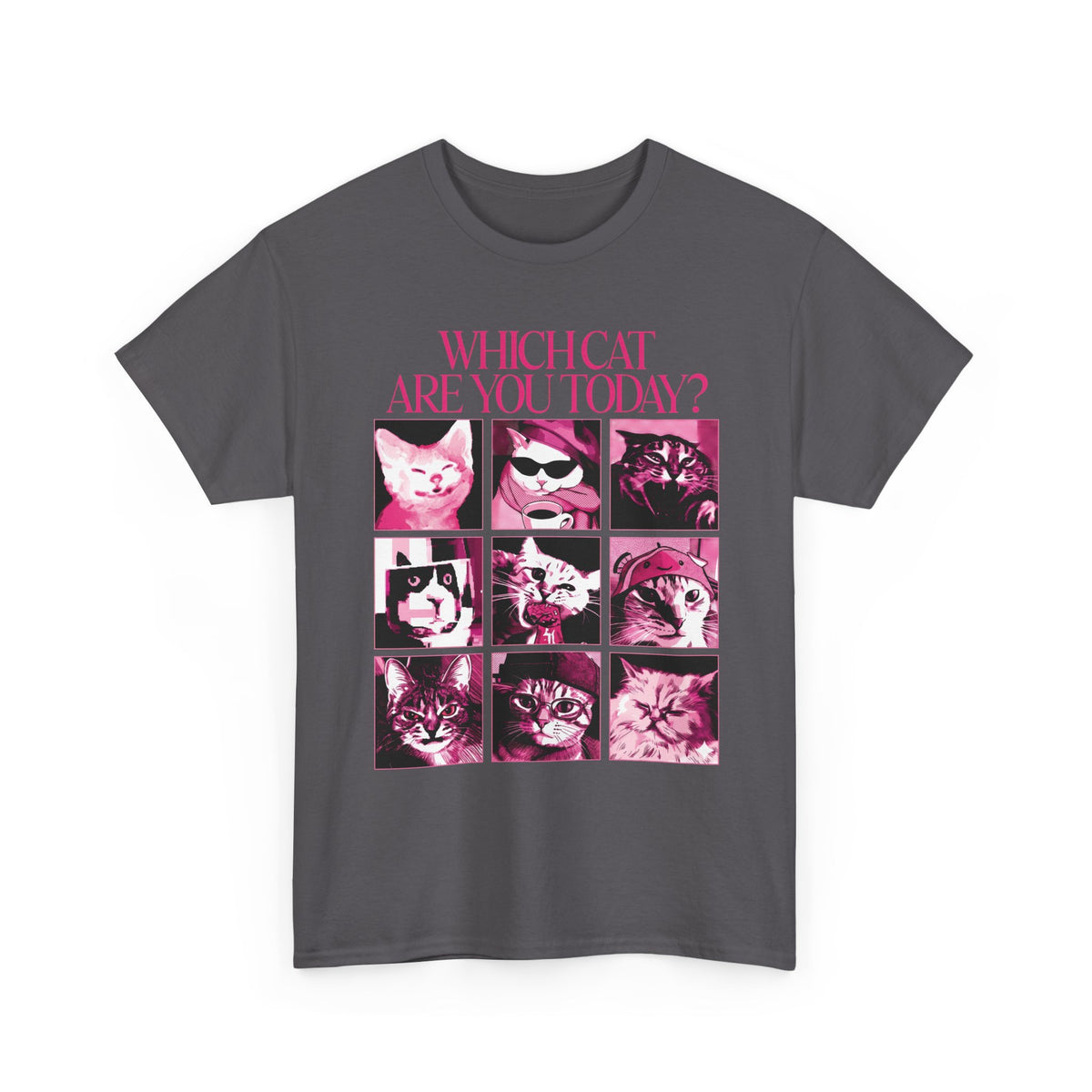 Cat Mood Chart T-Shirt — Pink Pop Art Feline Expressions Graphic