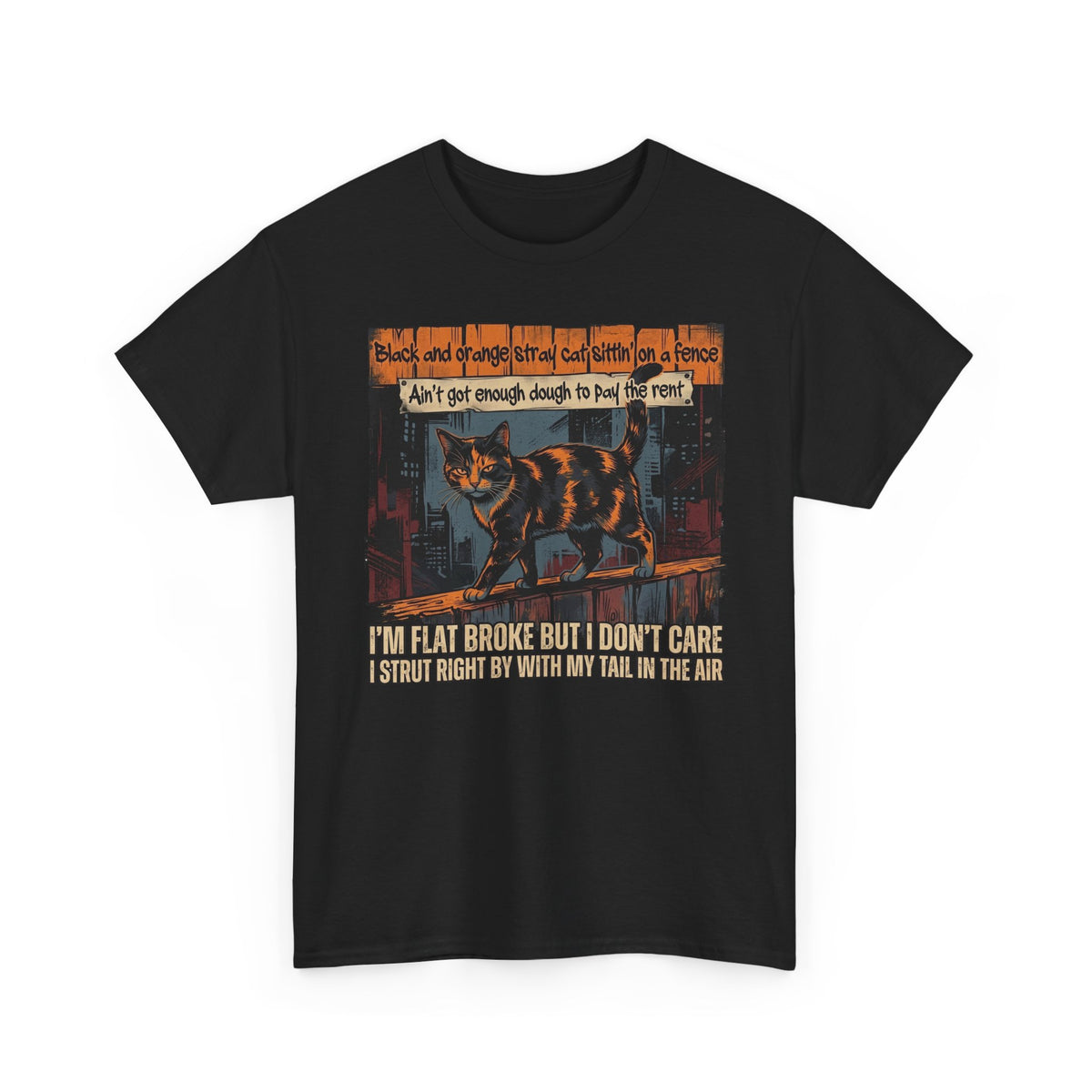Funny Broke Cat T-Shirt - "I'm Flat Broke But I Don't Care" Graphic Tee
