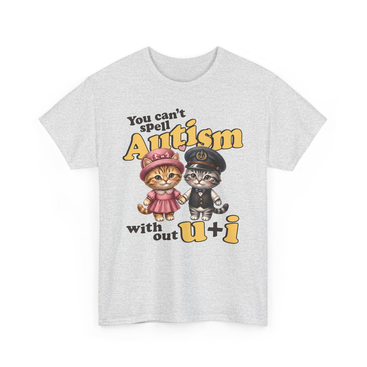 You Can't Spell Autism Without U + I T-Shirt — Cute Cartoon Couple Cats Tee