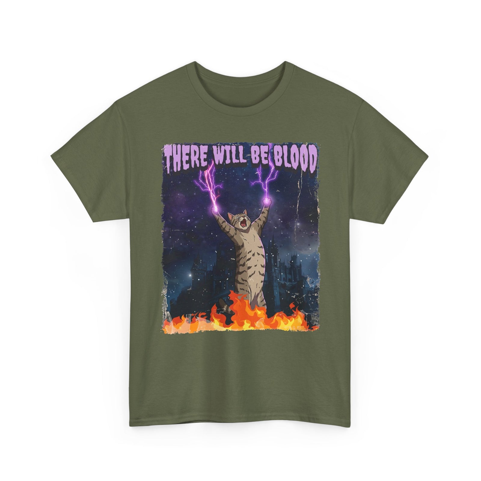 There Will Be Blood Cat T‑Shirt – Gothic Fire Magic Graphic Tee