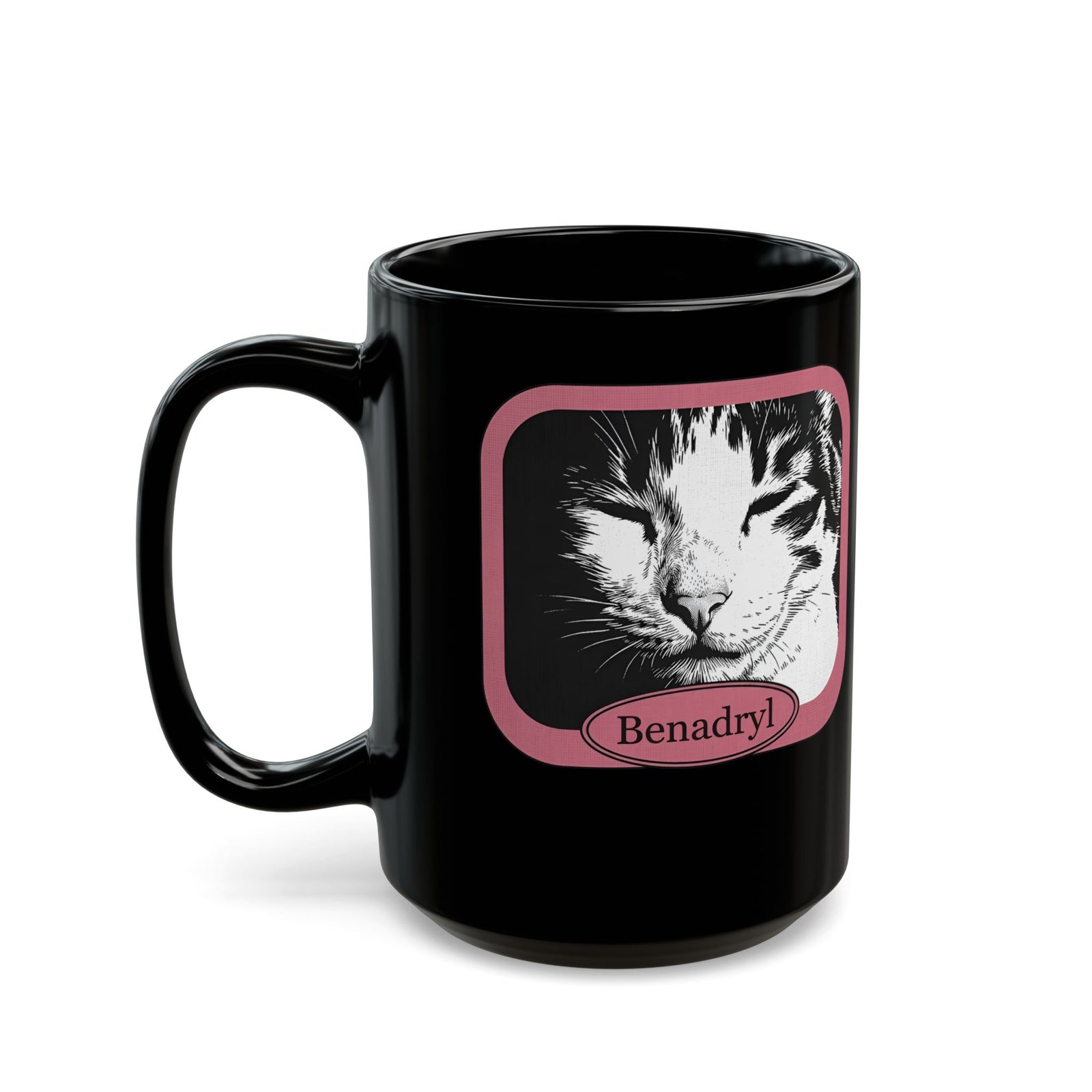 Cat After Benadryl Black Mug — Funny Groggy Cat Mug