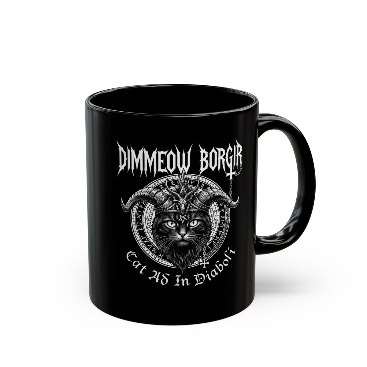 Black Metal Cat Black Mug — "Dimmeow Borgir" Gothic Cat Band Mug