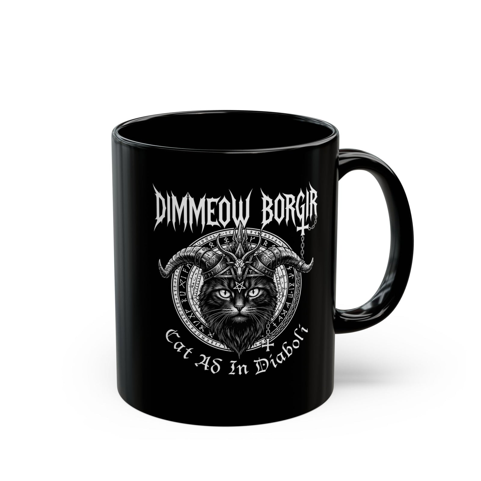 Black Metal Cat Black Mug — "Dimmeow Borgir" Gothic Cat Band Mug