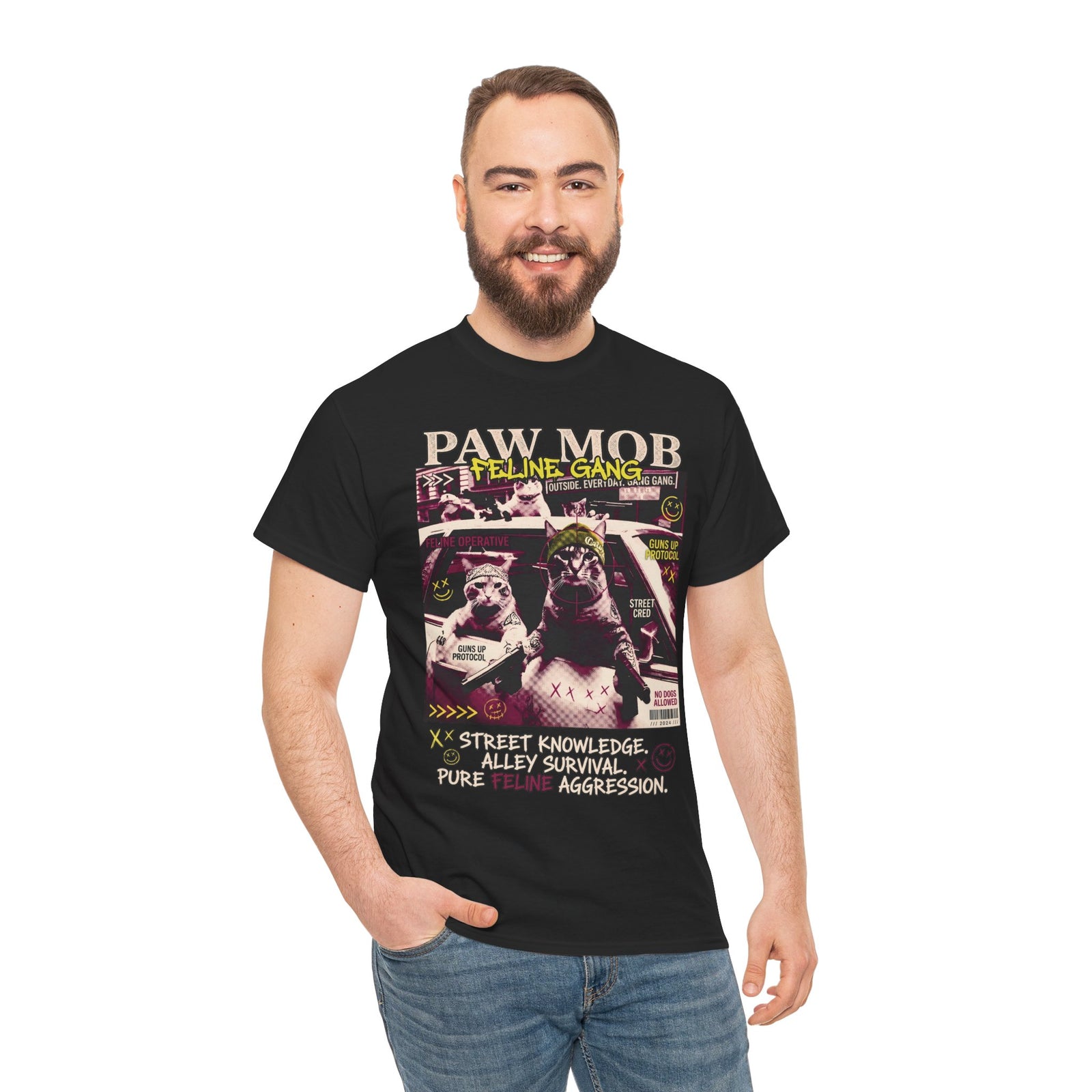 Paw Mob Feline Gang T-Shirt — Edgy Gangster Cat Streetwear Tee