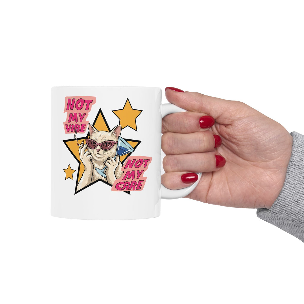 Not My Care Retro Cat Ceramic Mug — Unbothered Pop Art Feline Mug